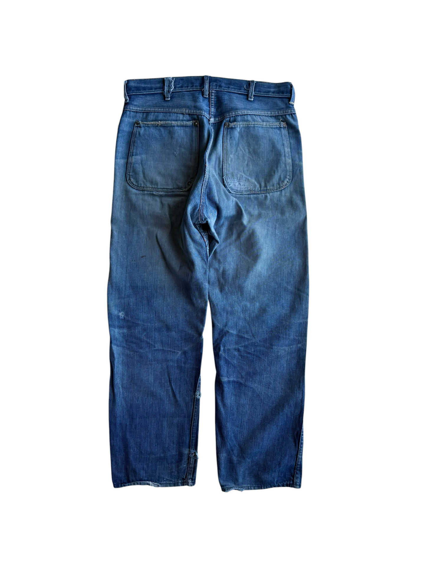 1940s Donut Button Repaired Denim Carpenter Jeans (34)