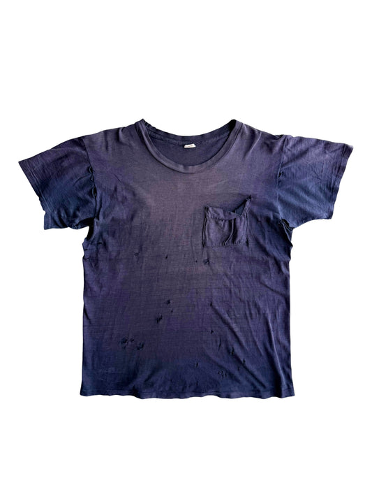 1950s Sun Faded & Thrashed Navy Pocket Tee (S/M)
