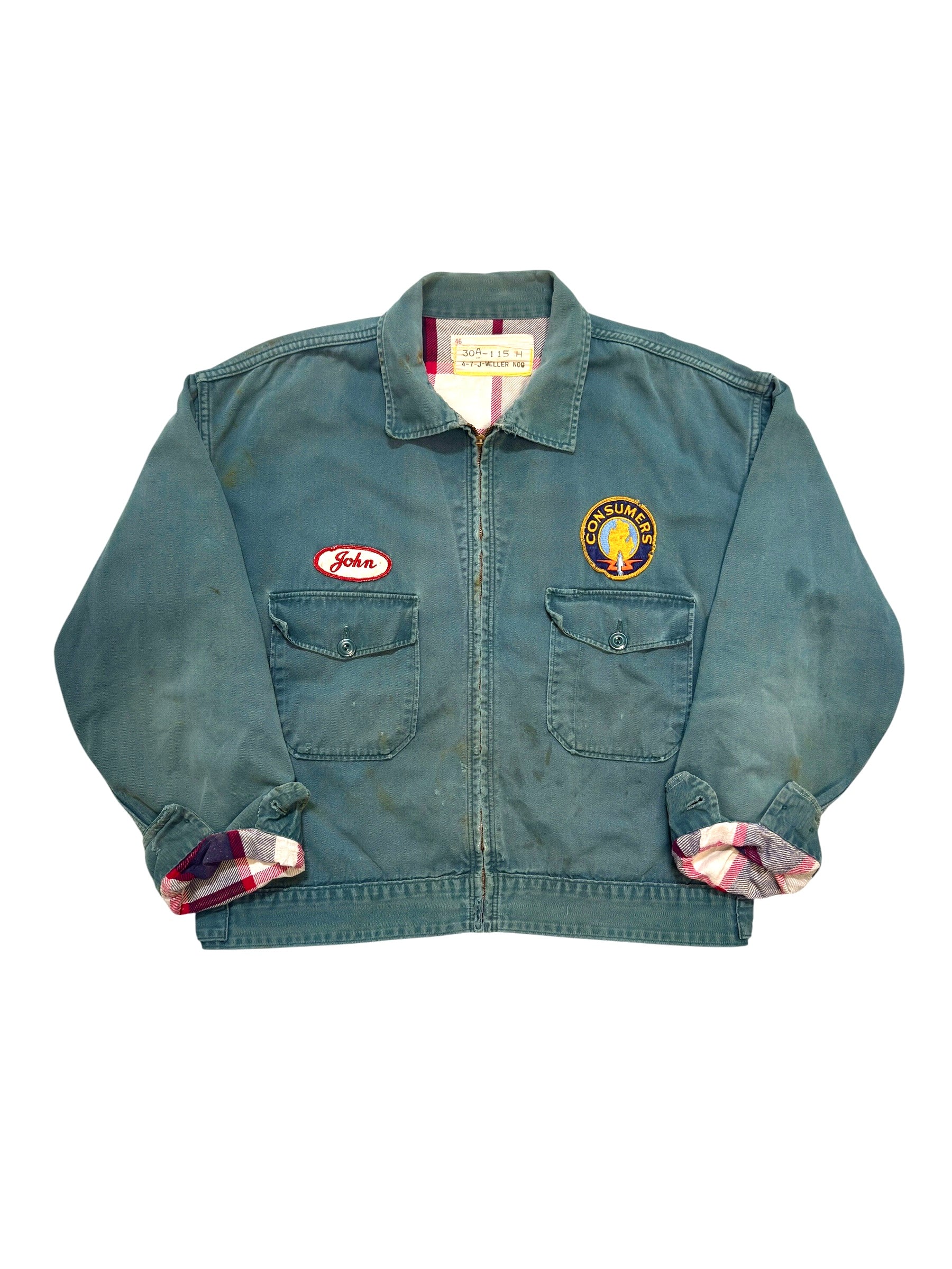 1950s Sun Faded Flannel Lined Work Jacket (XL)