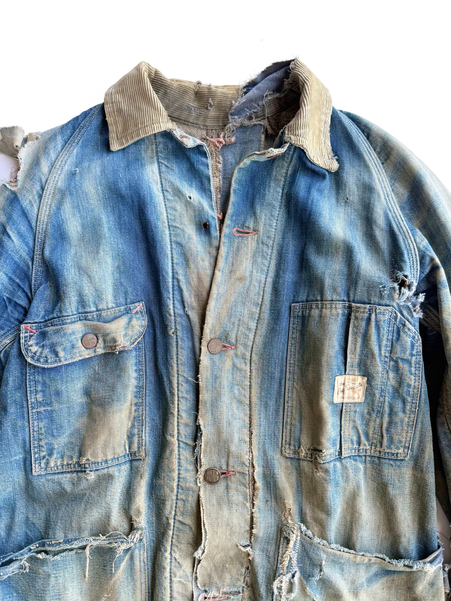 1940s Heavily Distressed and Sun Faded Denim Chore Jacket (M/L)