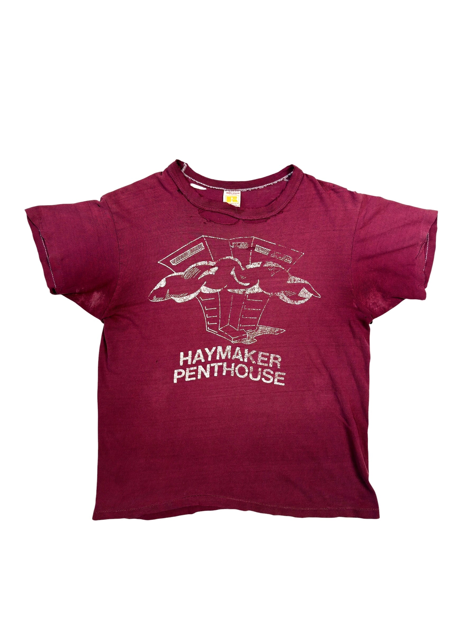 1970s ‘Haymaker’ Sun Faded Wine Red Tee (S/M)