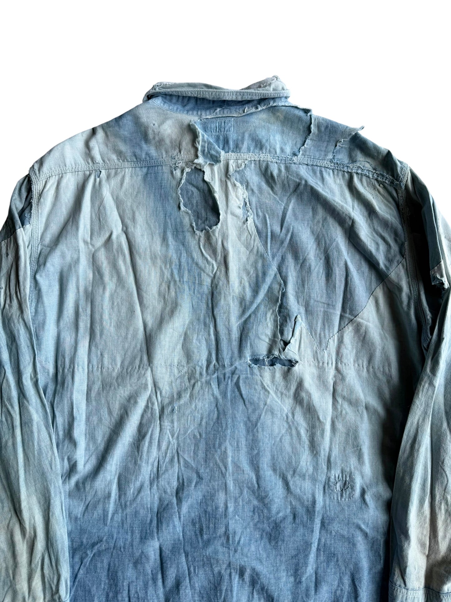 1940s Hercules Overall Sun Faded Repaired Work Shirt (XL)