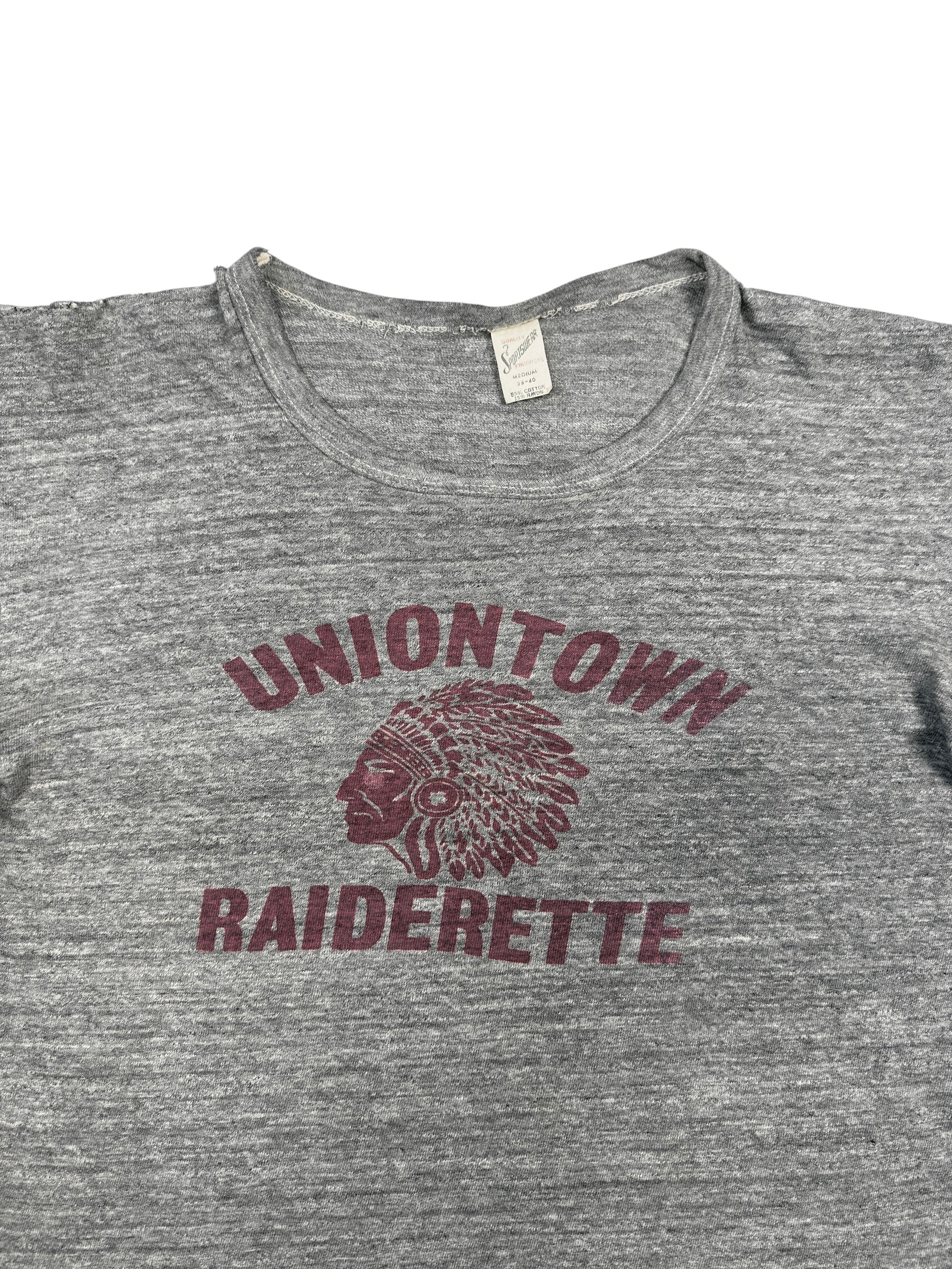 1960s Heather Grey Distressed Collegiate Tee (S/M)