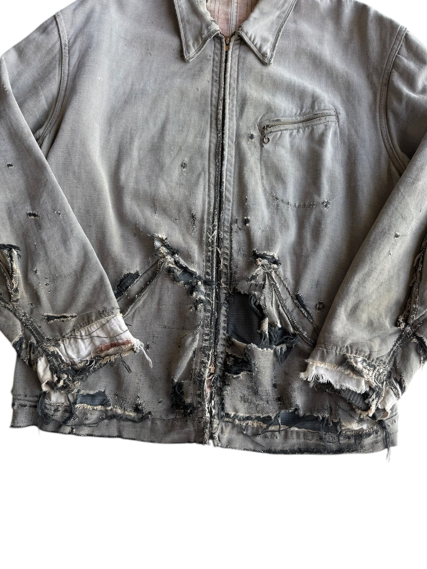 1940s Key Imperial Salt and Pepper Distressed Workwear Jacket (L)