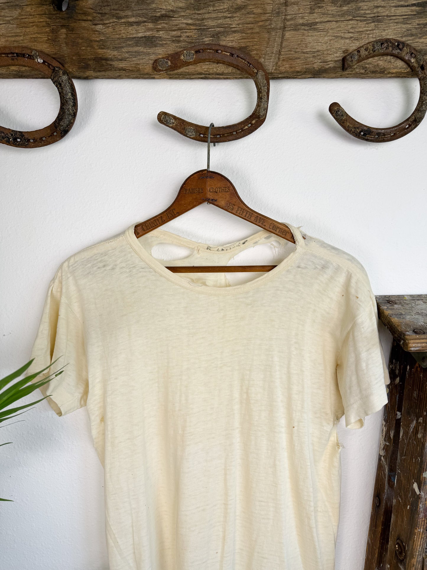 1940s Unbranded Stenciled Distressed White Tee (S/M)