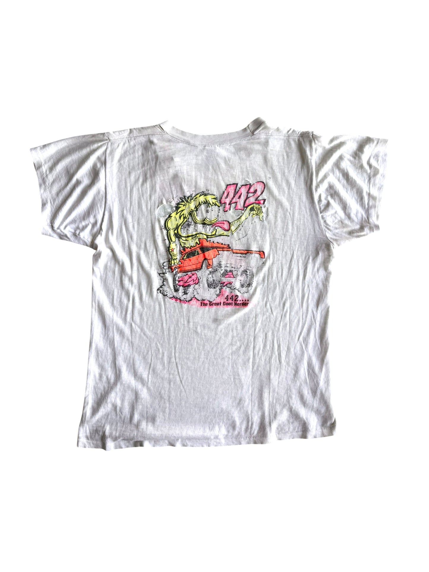 1960s Distressed Thin Neon Drag Race Tee (S/M)