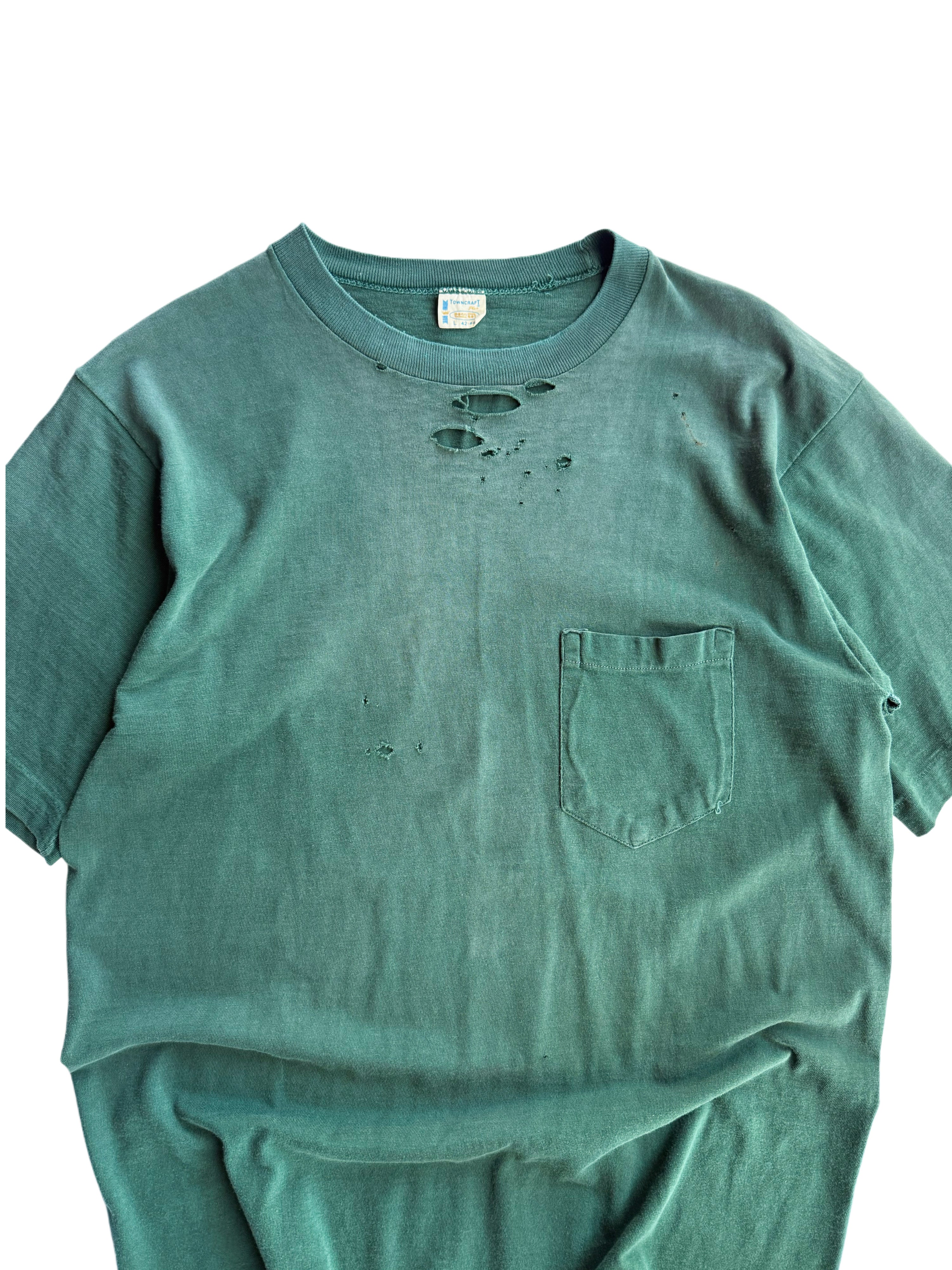 1970s Sun Faded and Distressed Green Pocket Tee (L/XL)