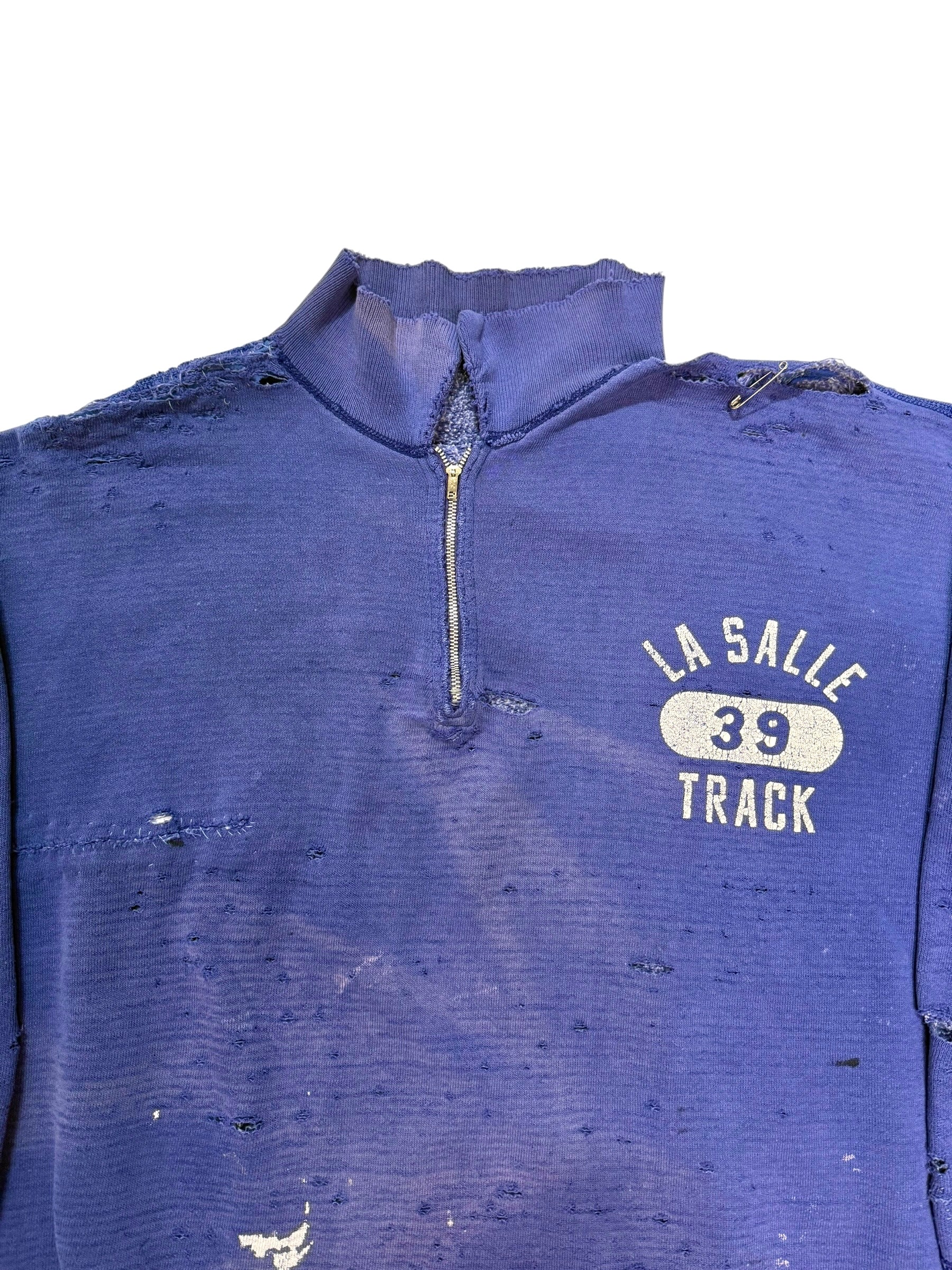 1950s Distressed & Sun Faded Track Quarter Zip Sweatshirt (XL)