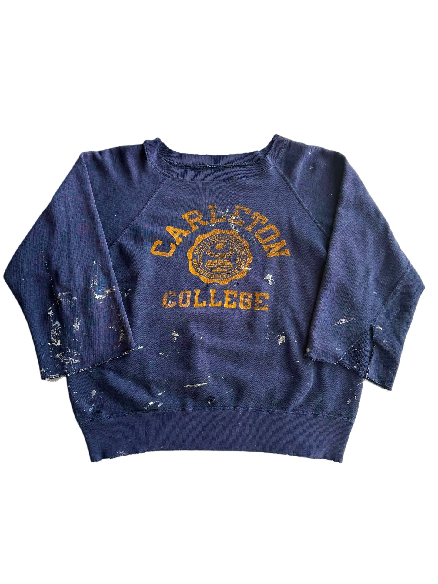 1950s Chopped ‘Carleton College’ Splatter Paint Sweatshirt (M/L)