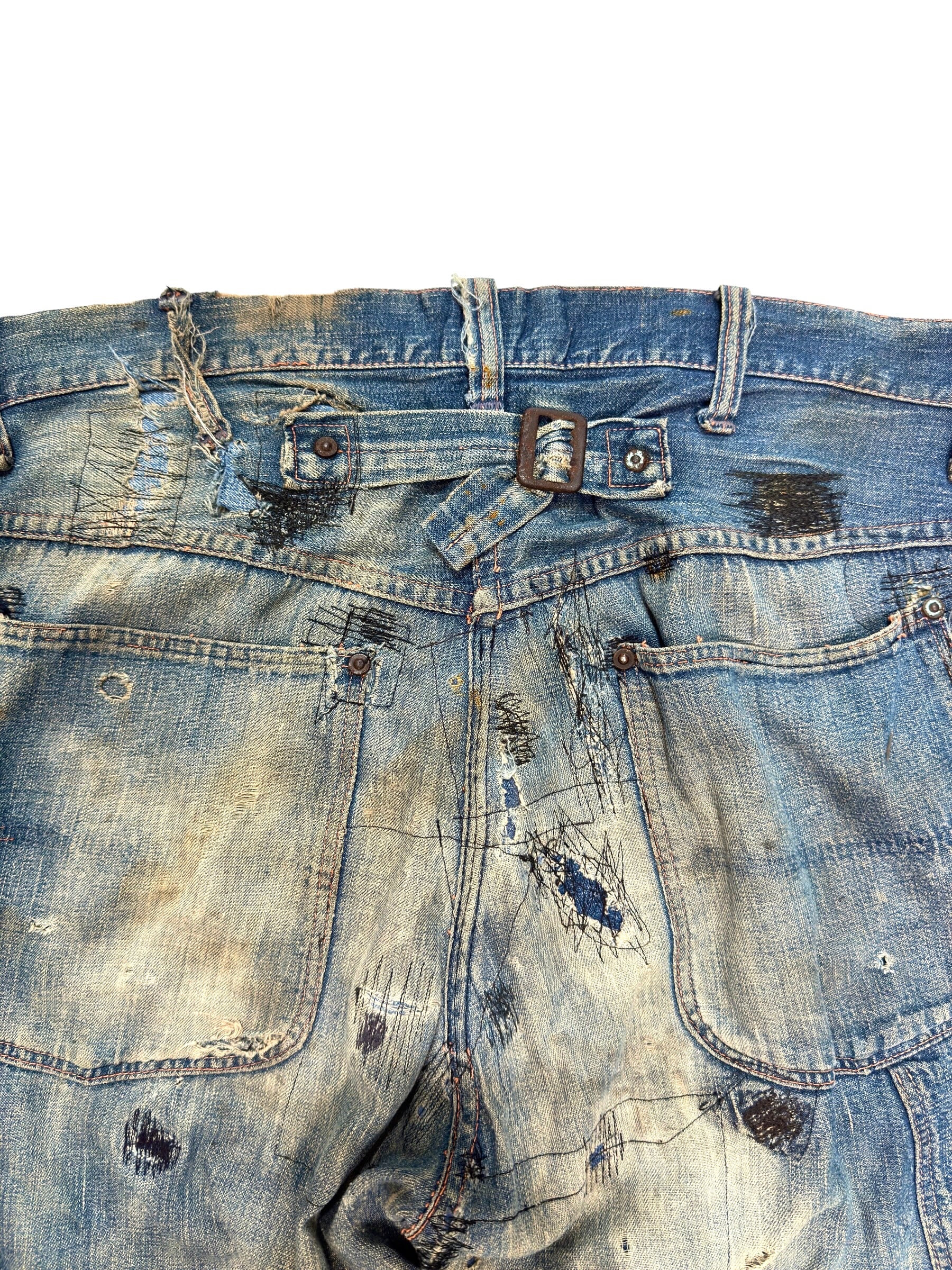 1940s Heavily Distressed Buckle Back Jeans (32)
