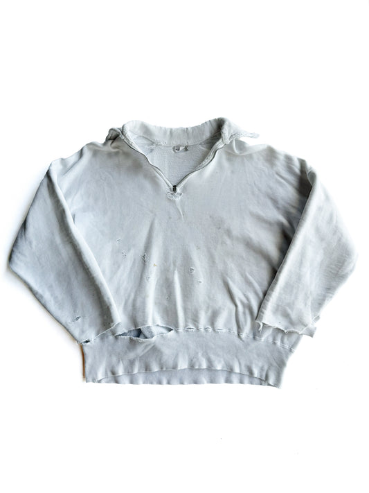 1950s ‘Chopper’ Distressed White Quarter Zip Sweatshirt (M/L)