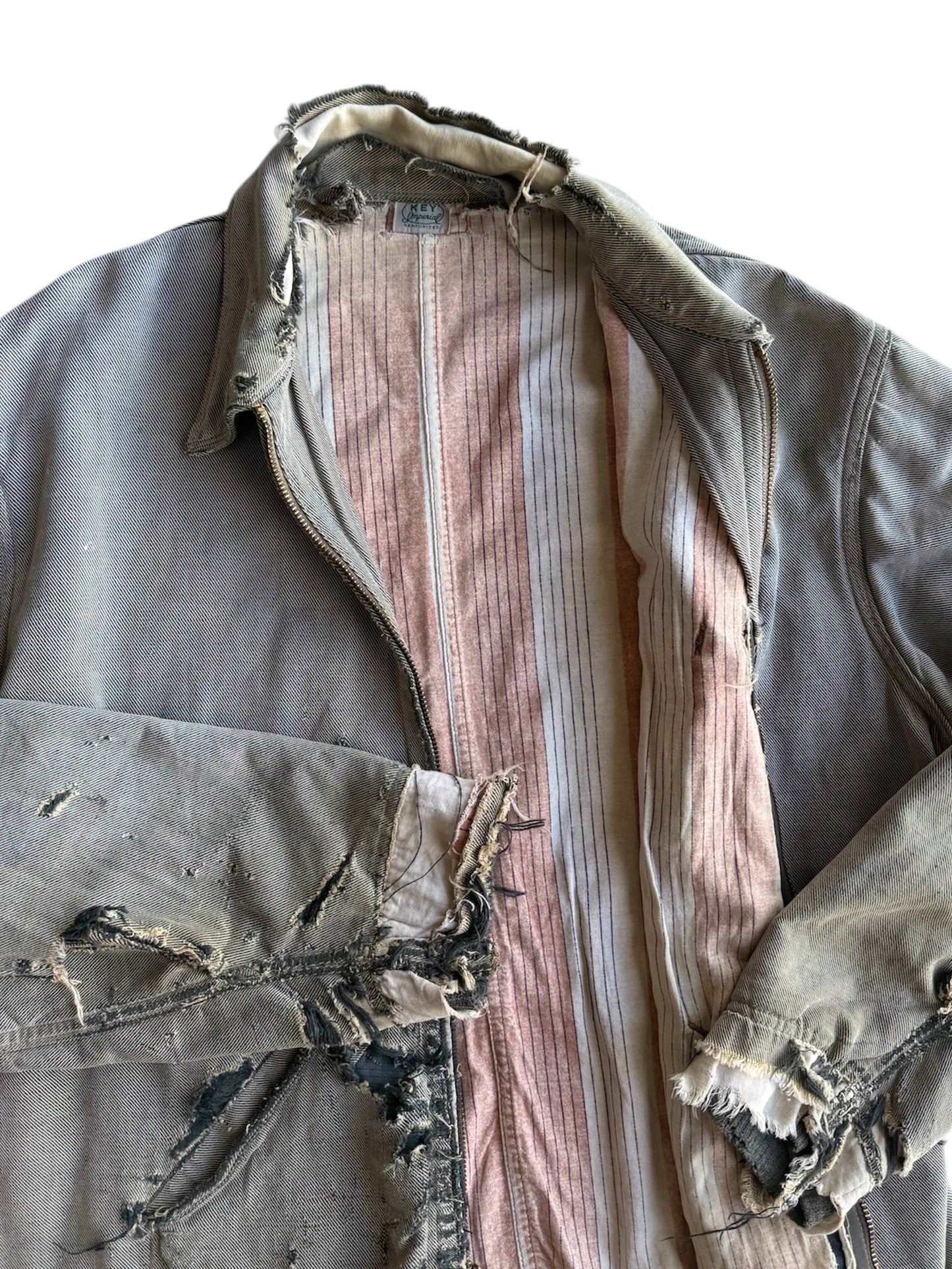 1940s Key Imperial Salt and Pepper Distressed Workwear Jacket (L)