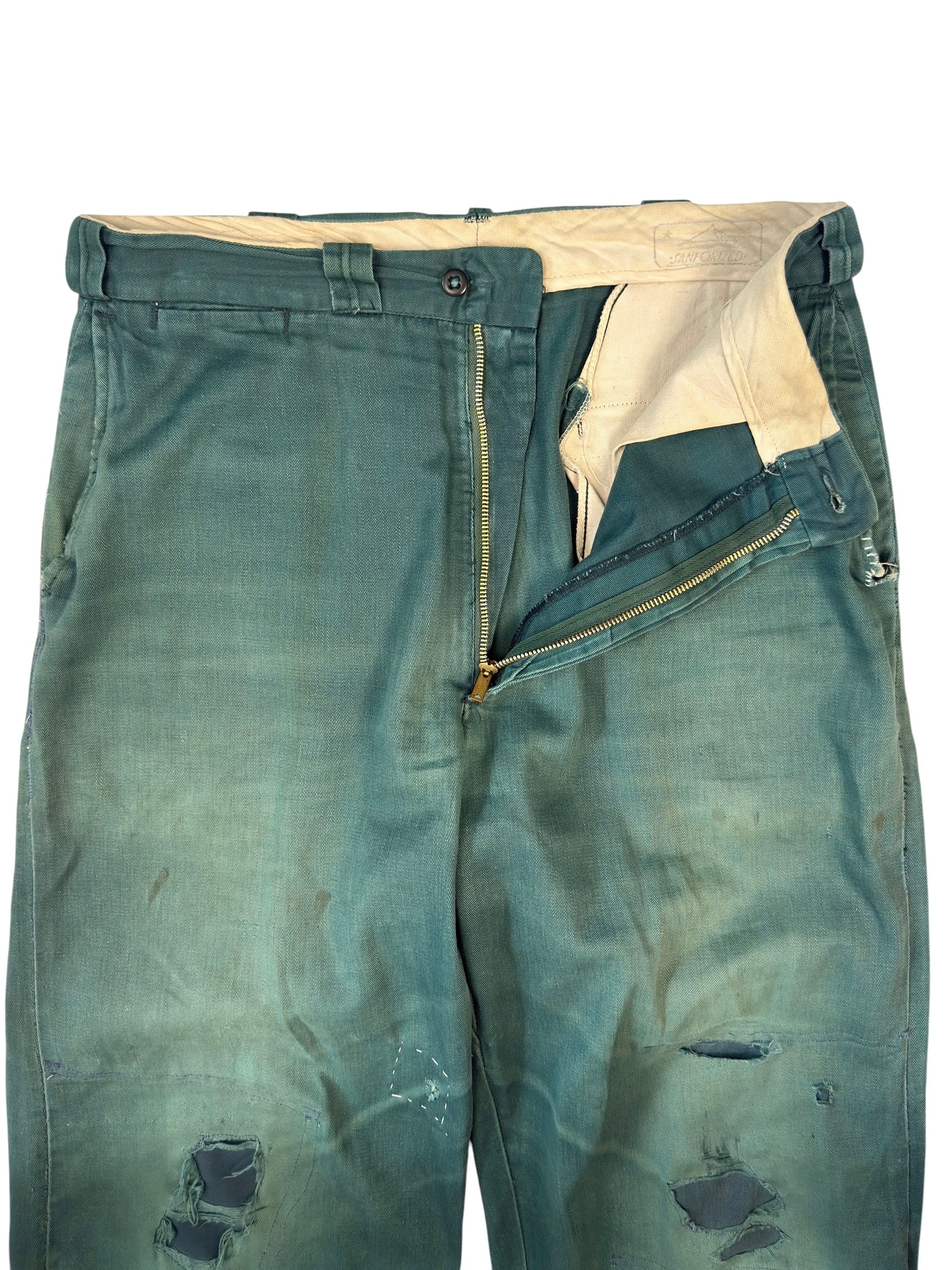 1950s Sun Faded Forest Green Repaired Chinos (32)