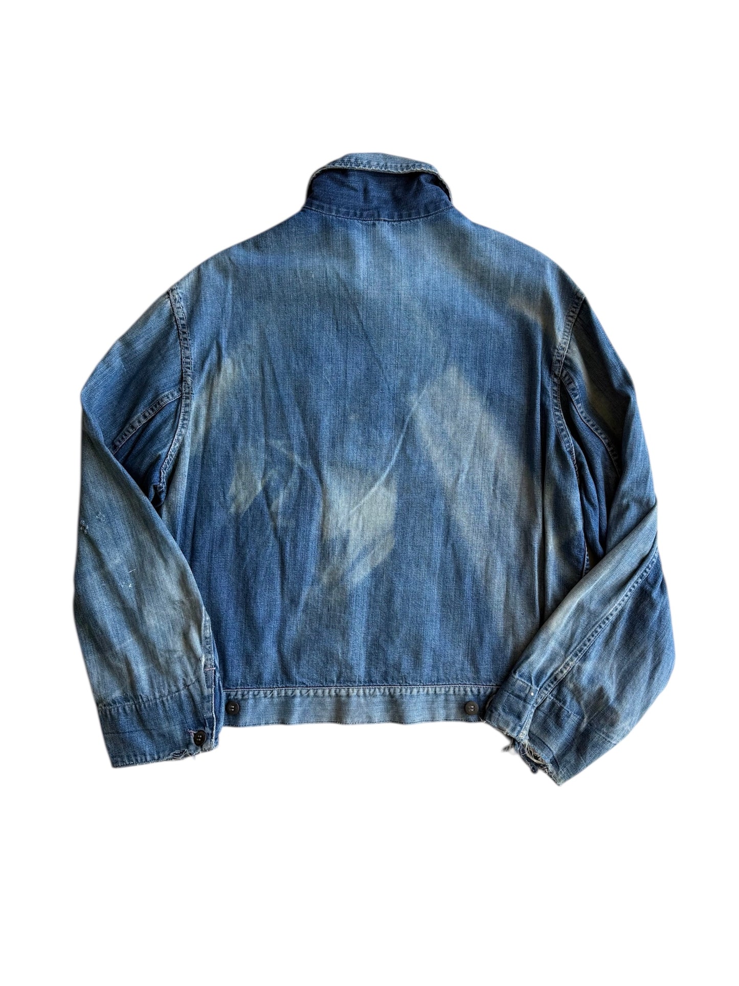 1940s Pocket Zipper Sun Faded Denim Jacket (XL)