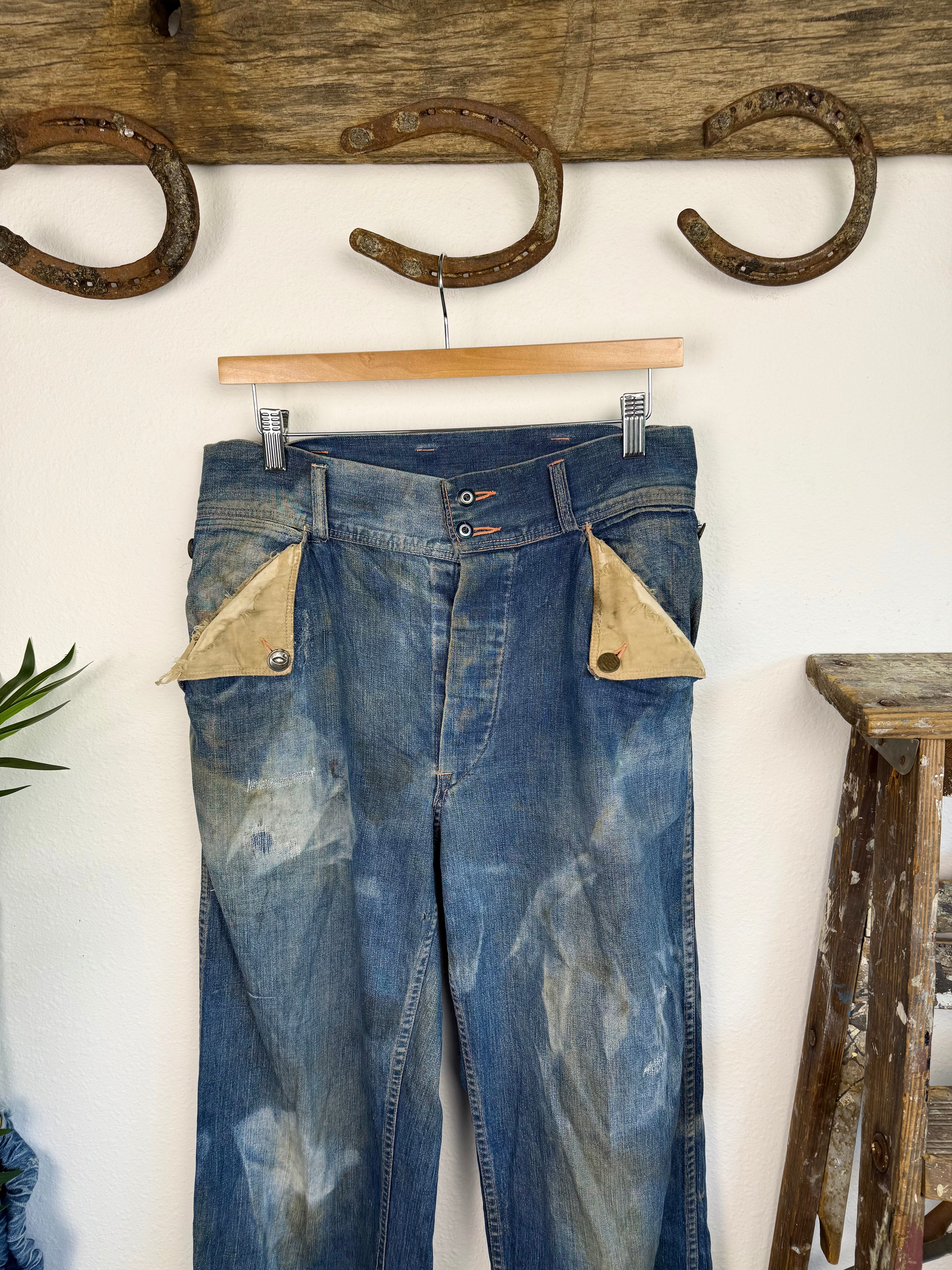 1950s N&W Sun Faded Mule Ear Denim Jeans (31)
