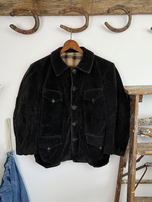 1940s Black Corduroy French Lined Jacket (M/L)