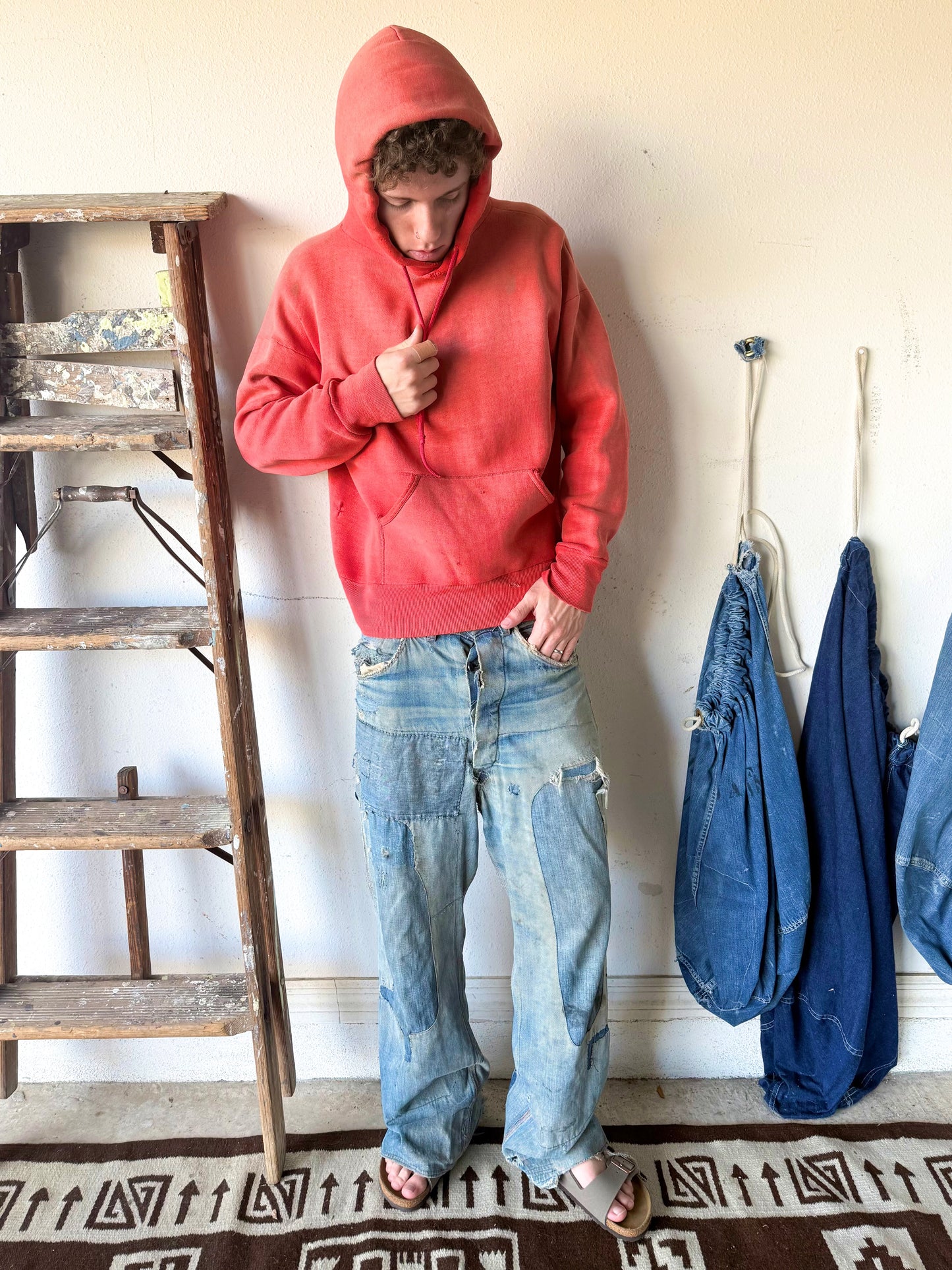 1950s Sun Faded Cherry Red Thermal Hoodie (M/L)