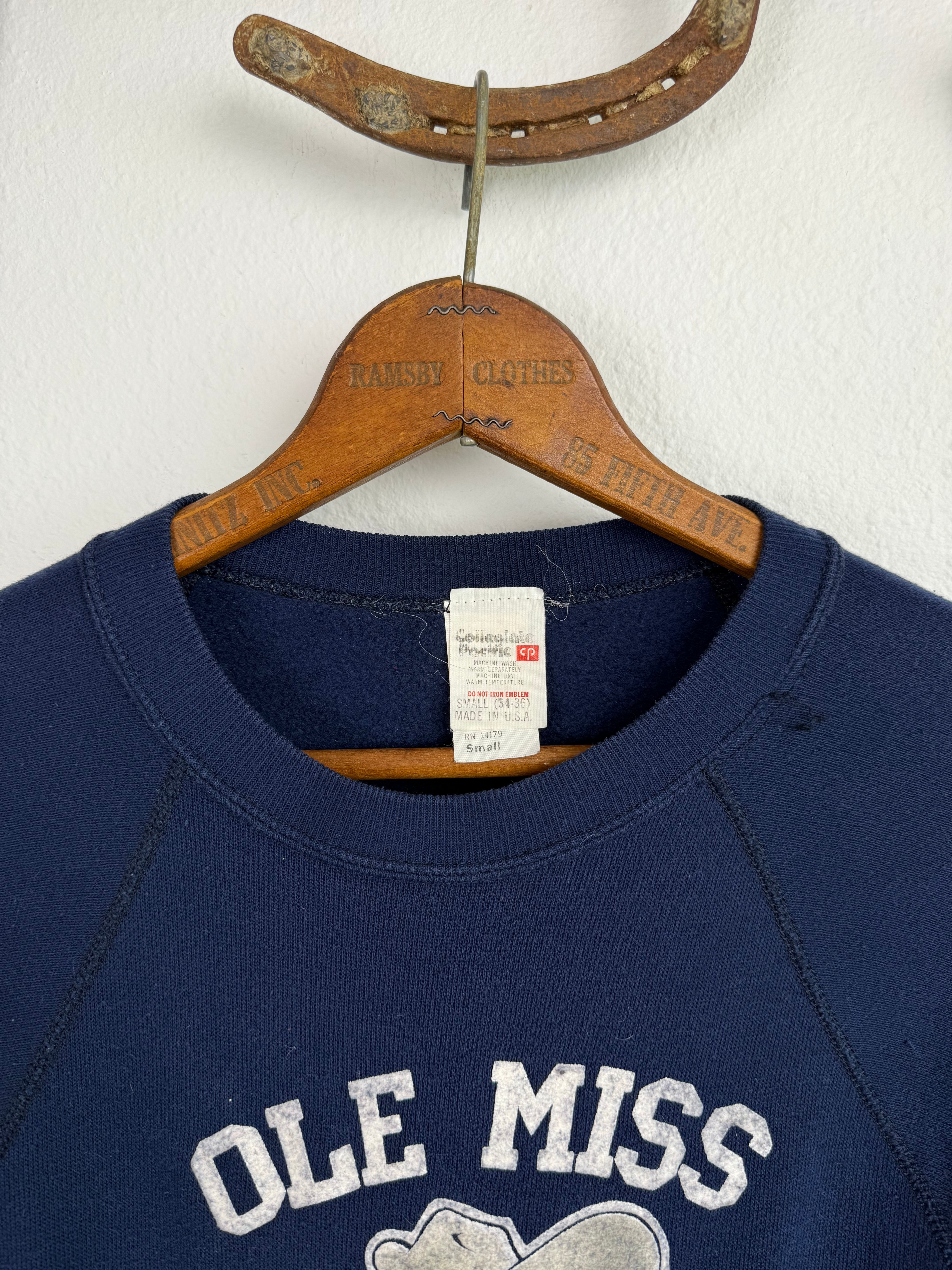 1970s Deadstock Flocked Ole Miss Rebels Sweatshirt (S/M)