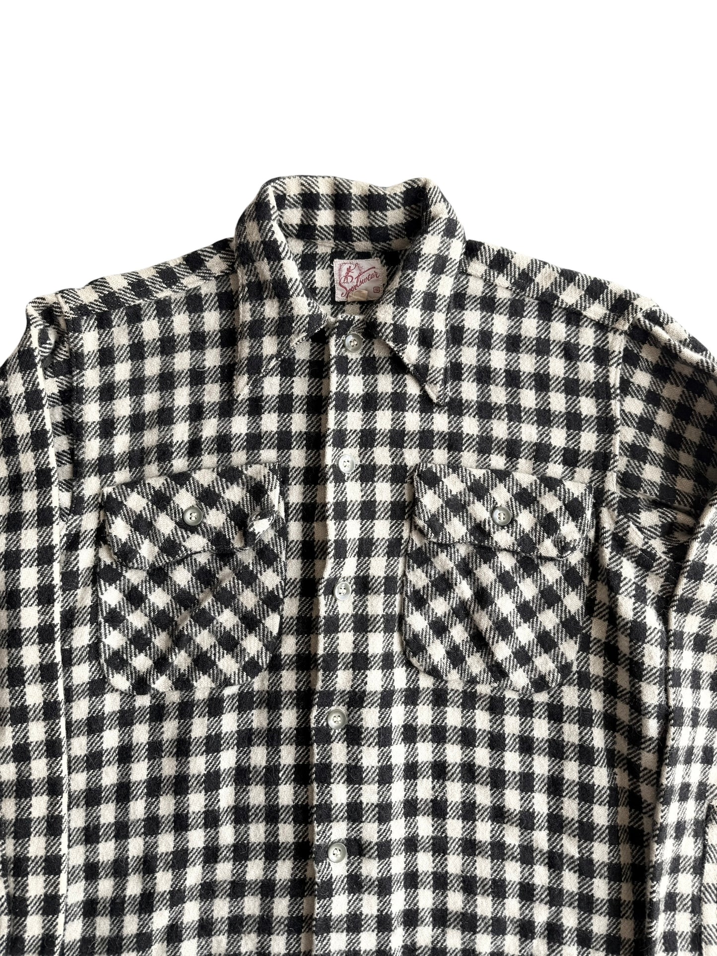 1950s Checker Board Plaid Wool Flannel (S/M)