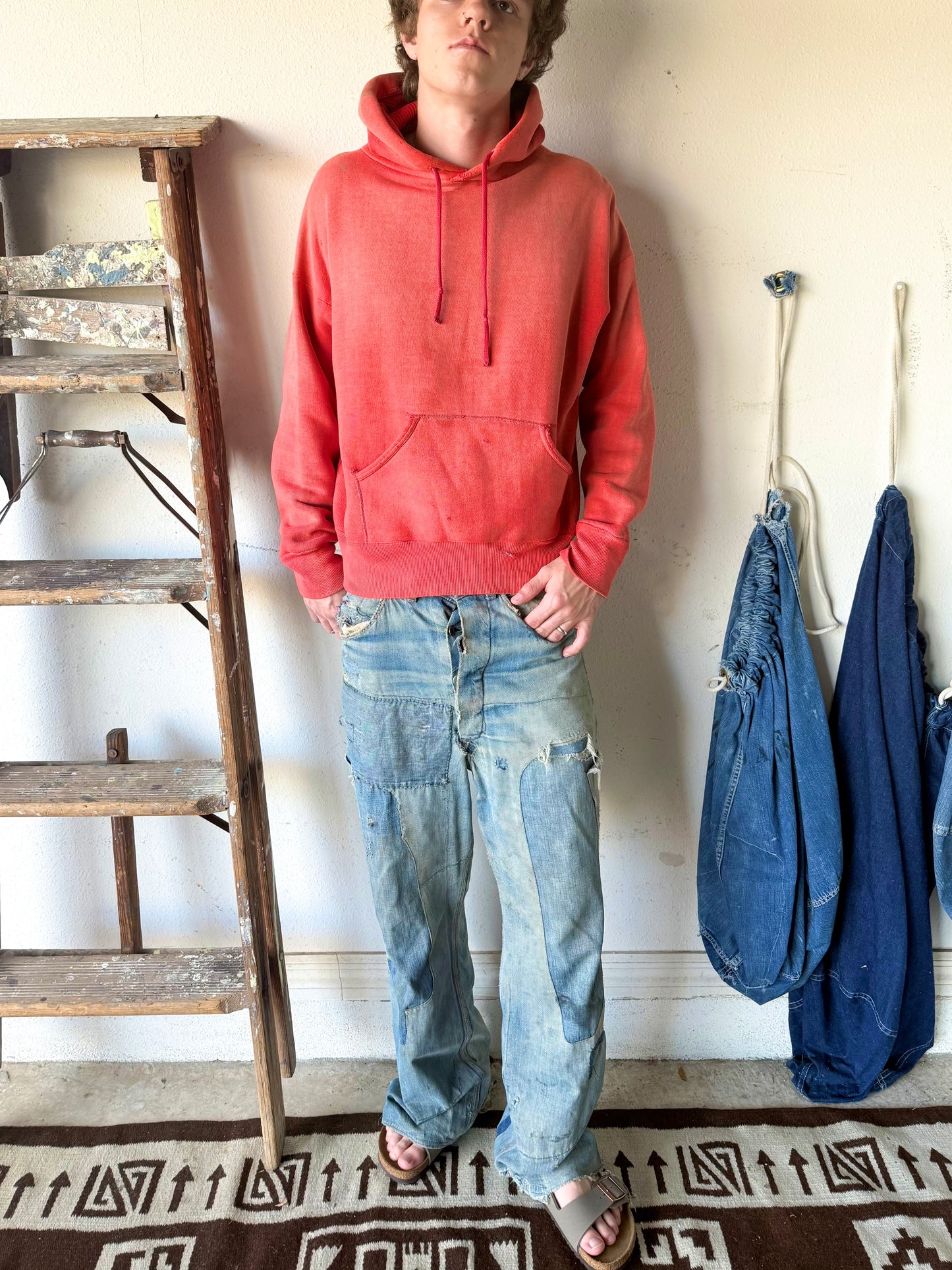 1950s Sun Faded Cherry Red Thermal Hoodie (M/L)