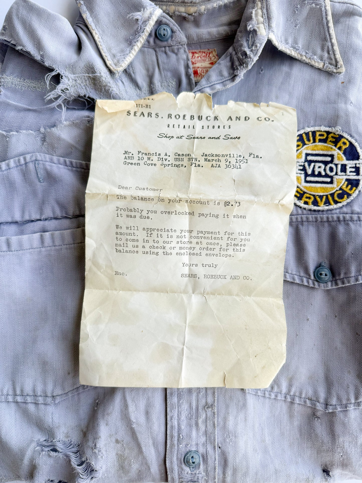 1950s ‘Carson’ Work Shirt With Original Sears Letter (M/L)