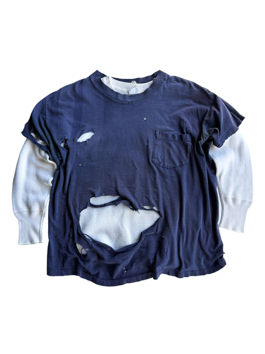 1950s Distressed Navy Pocket Tees with Thermal (M/L)