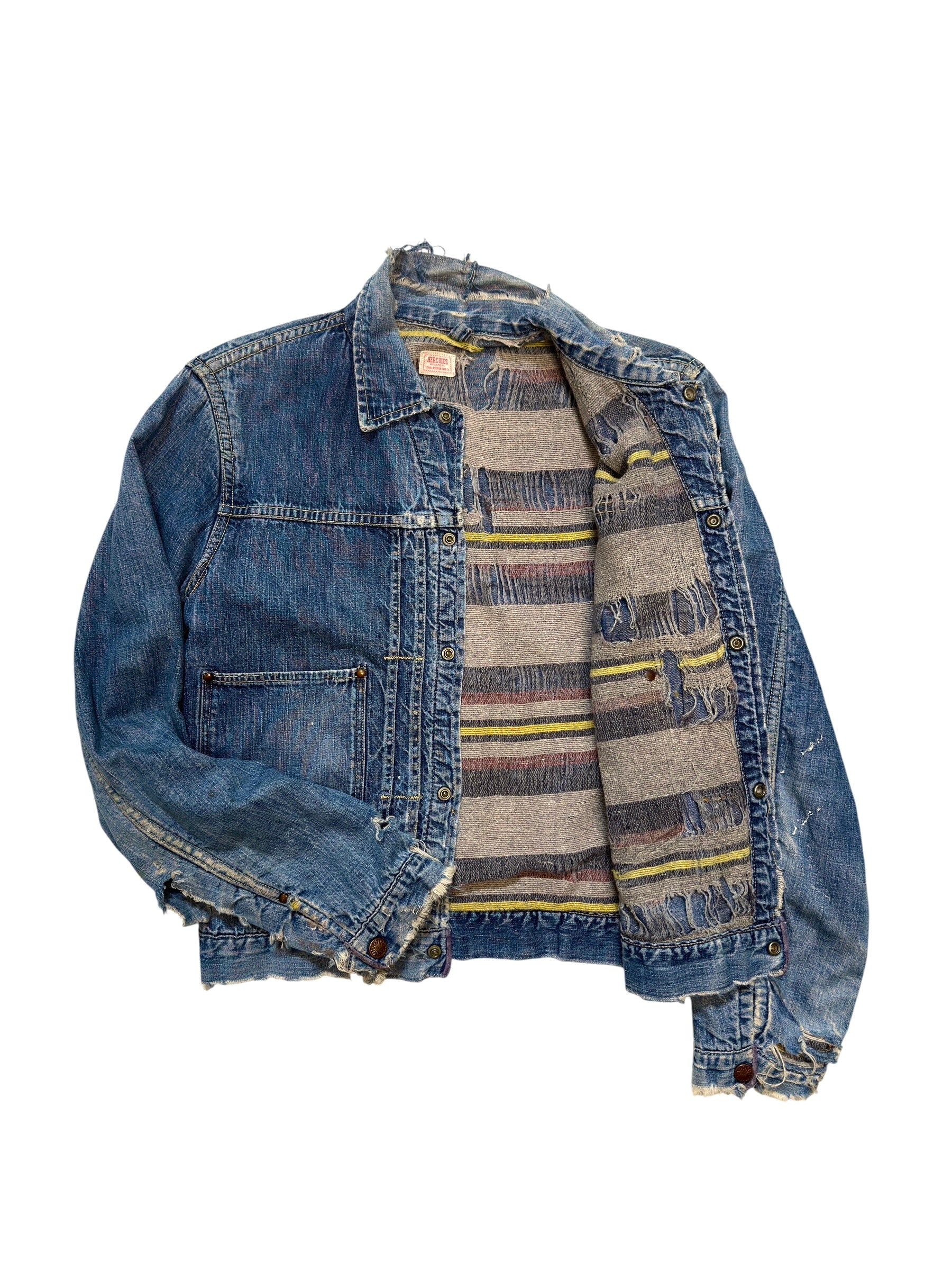 1950s Hercules Lined Sun Faded Distressed Denim Jacket (S/M)
