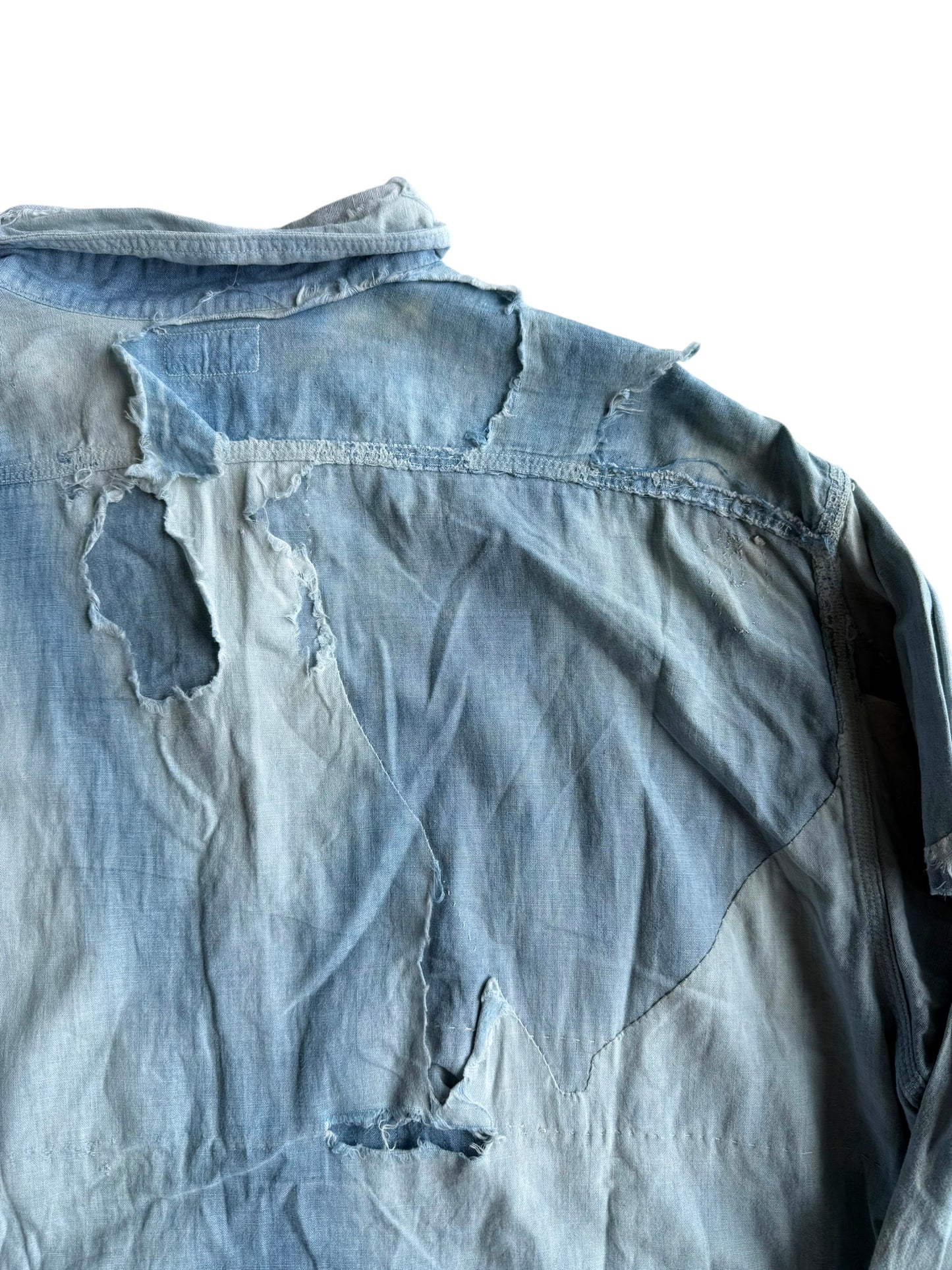 1940s Hercules Overall Sun Faded Repaired Work Shirt (XL)