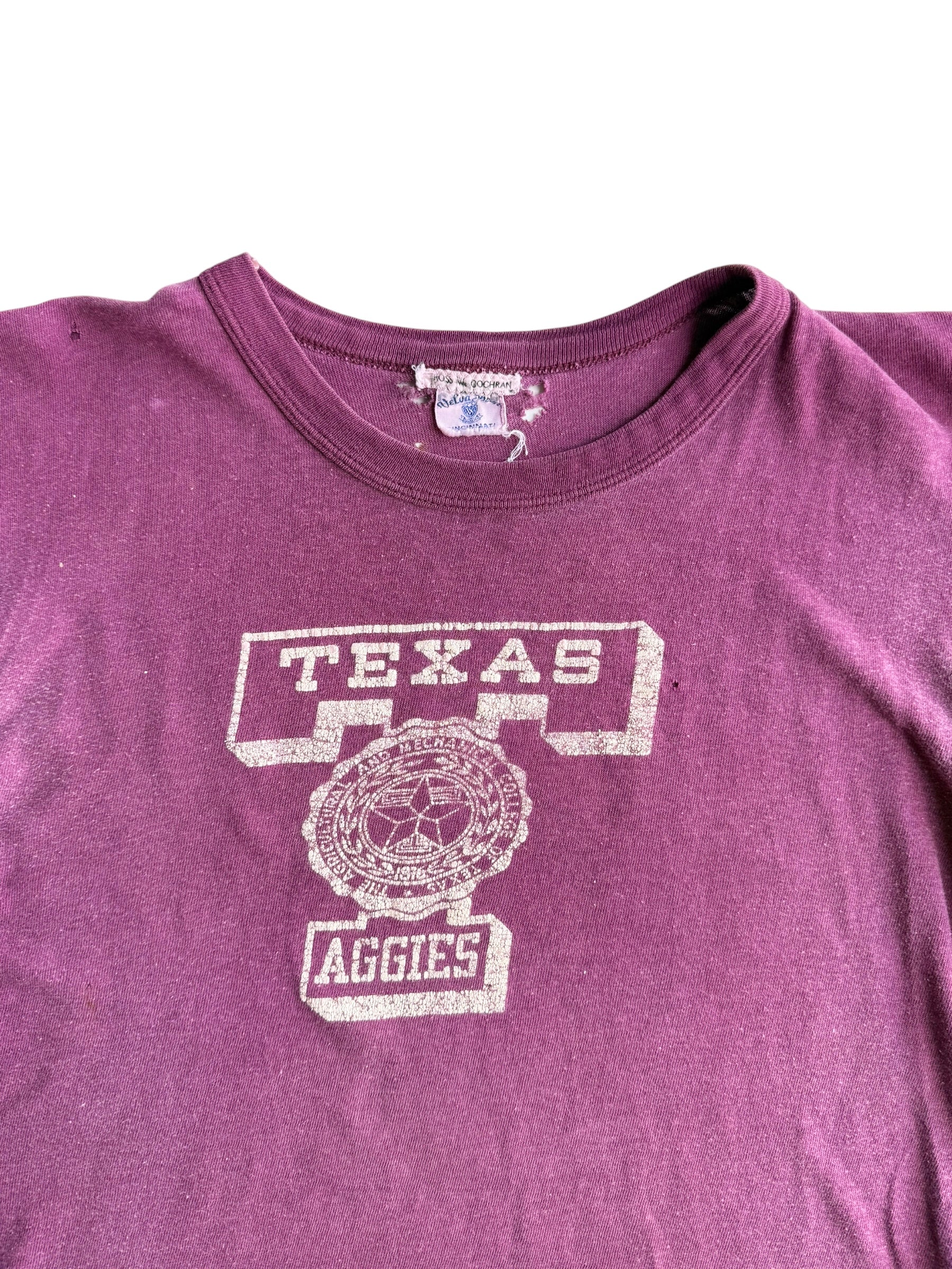 1940s Two Tone ‘Texas Aggies’ Maroon Tee (S/M)