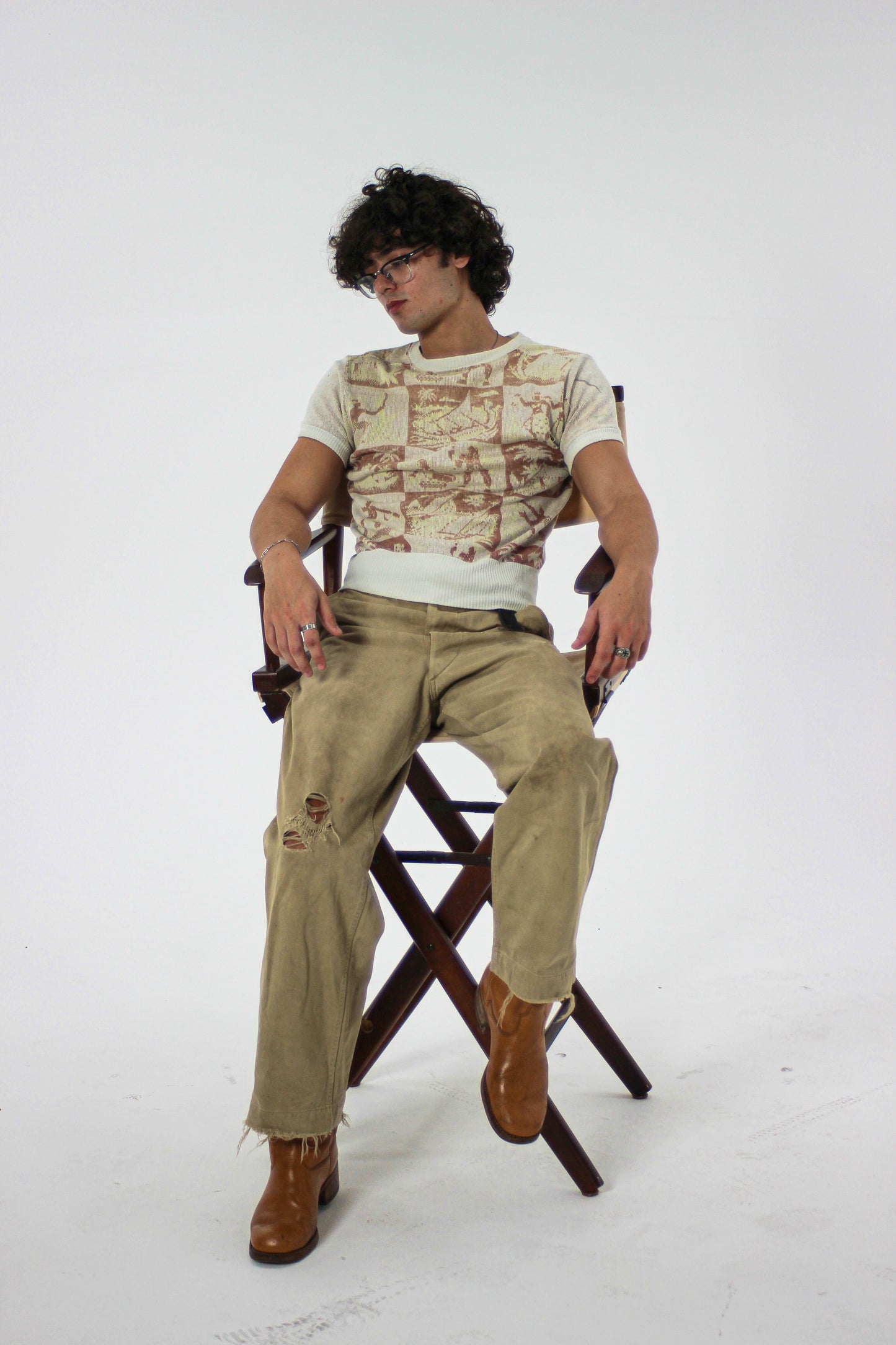 1940s Novelty Cotton Short Sleeve Sweatshirt (S)