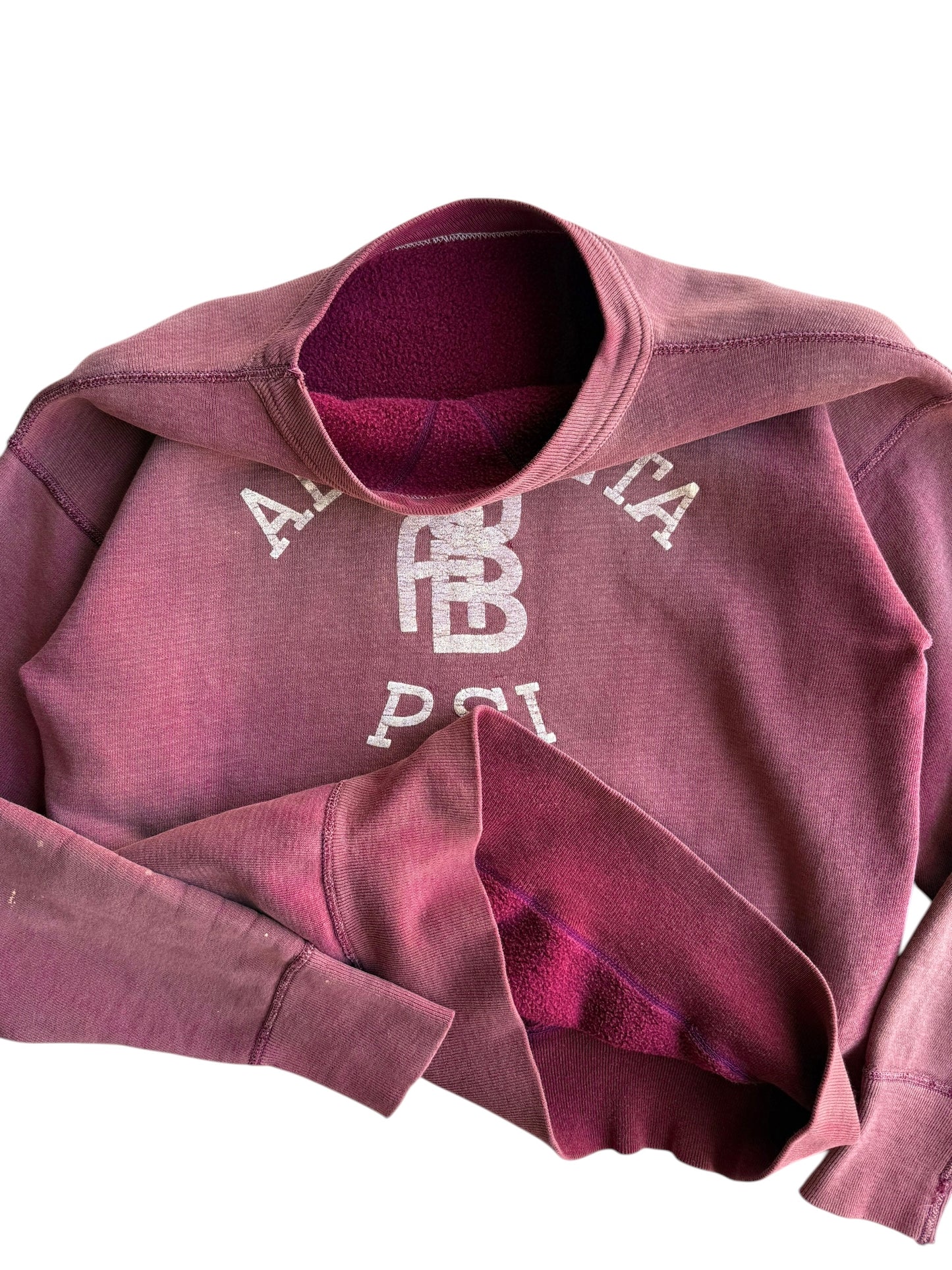 1950s Sun Faded Maroon Fraternity Single V Sweatshirt (S/M)