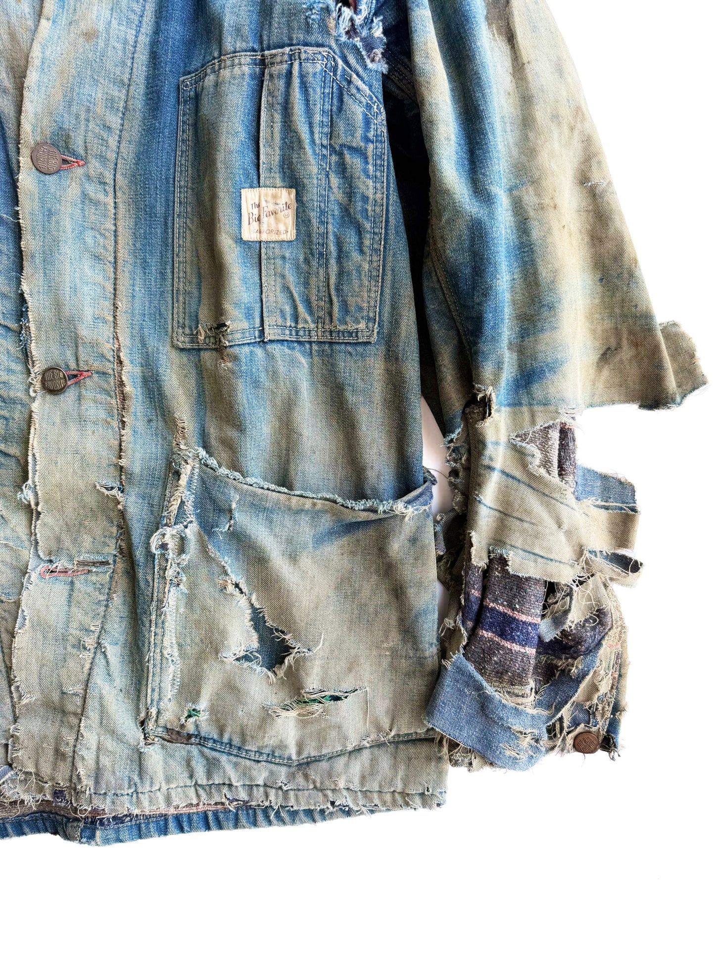 1940s Heavily Distressed and Sun Faded Denim Chore Jacket (M/L)