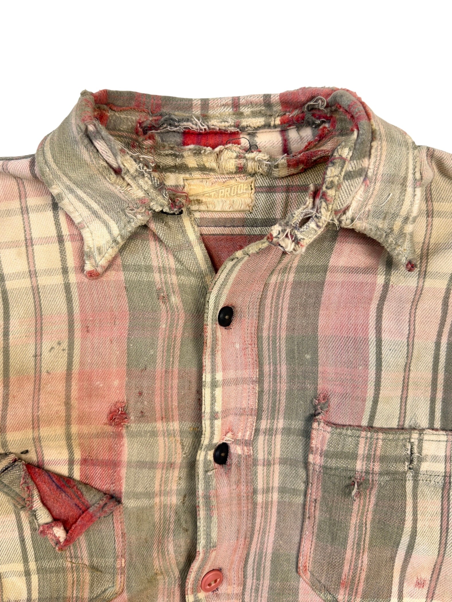 1930s Distressed Repaired Sun Faded Zombie Flannel (M/L)