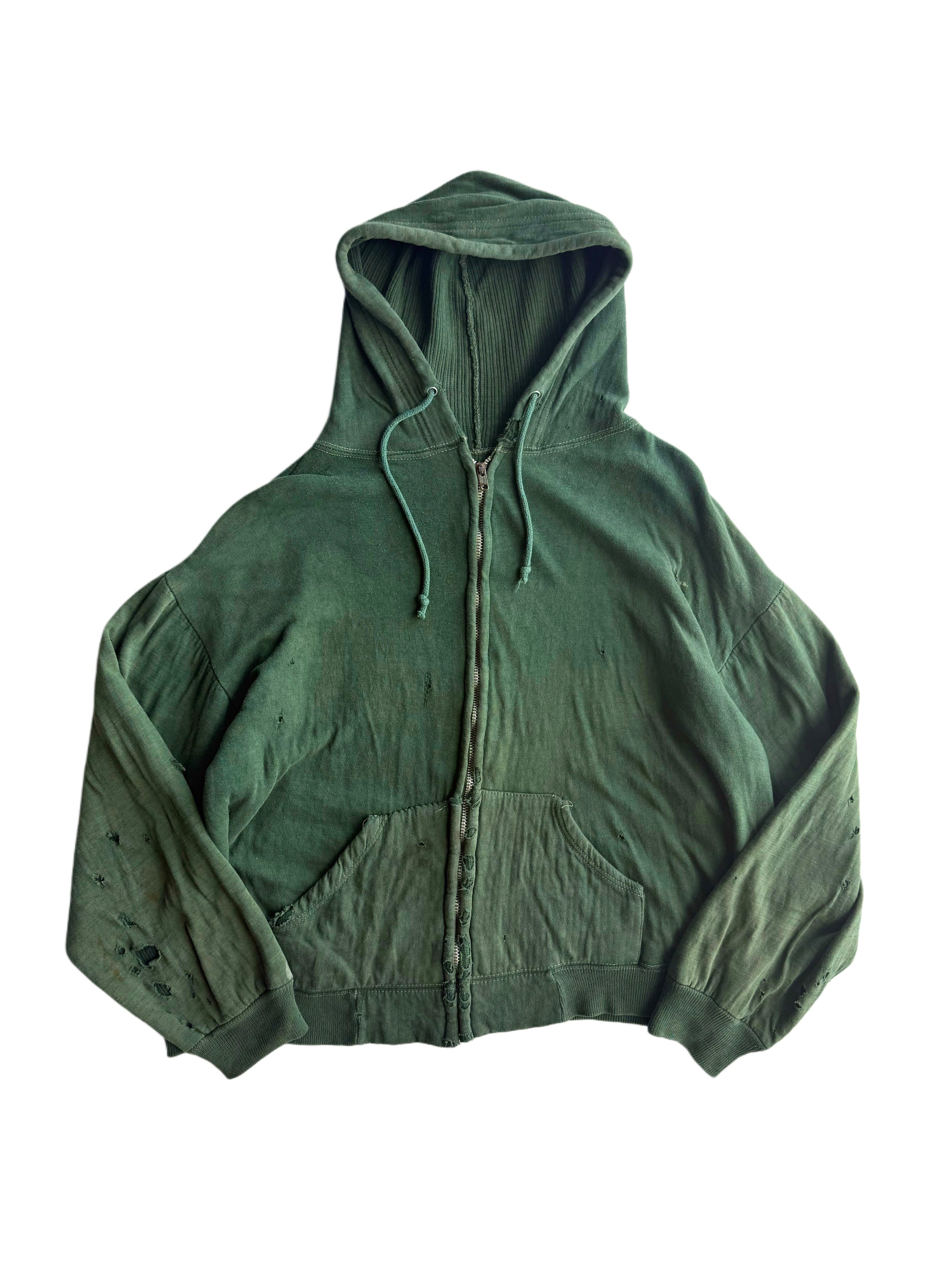 1950s Forest Green Distressed Zip Up Jacket (M/L)