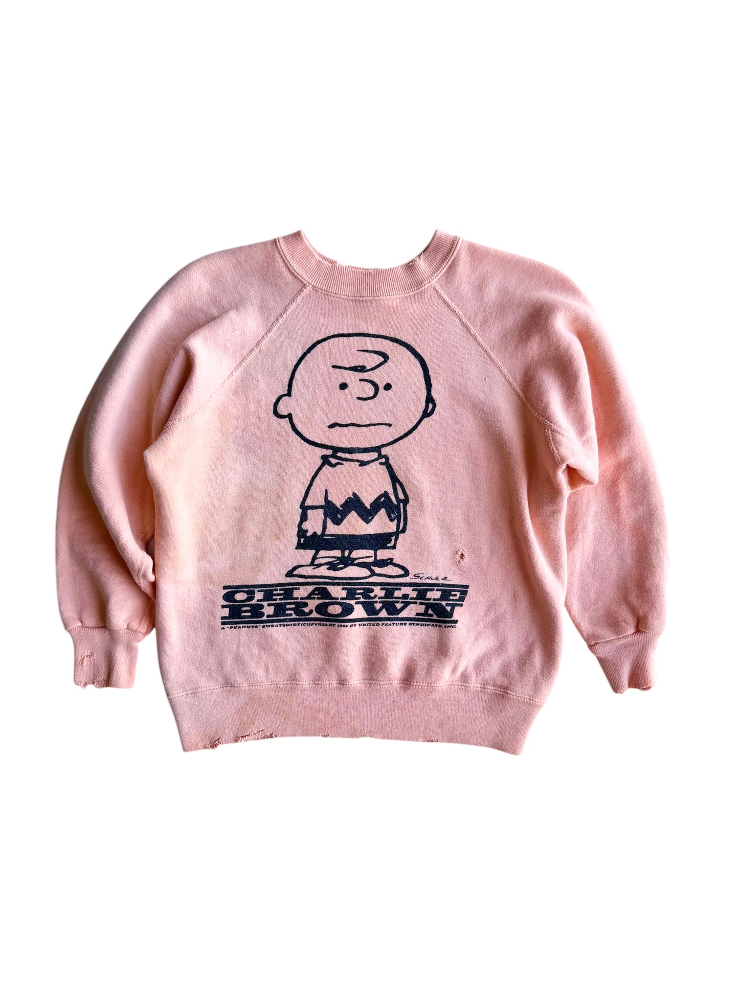 1960s Peanuts Charlie Brown Faded Pink Sweatshirt (S/M)