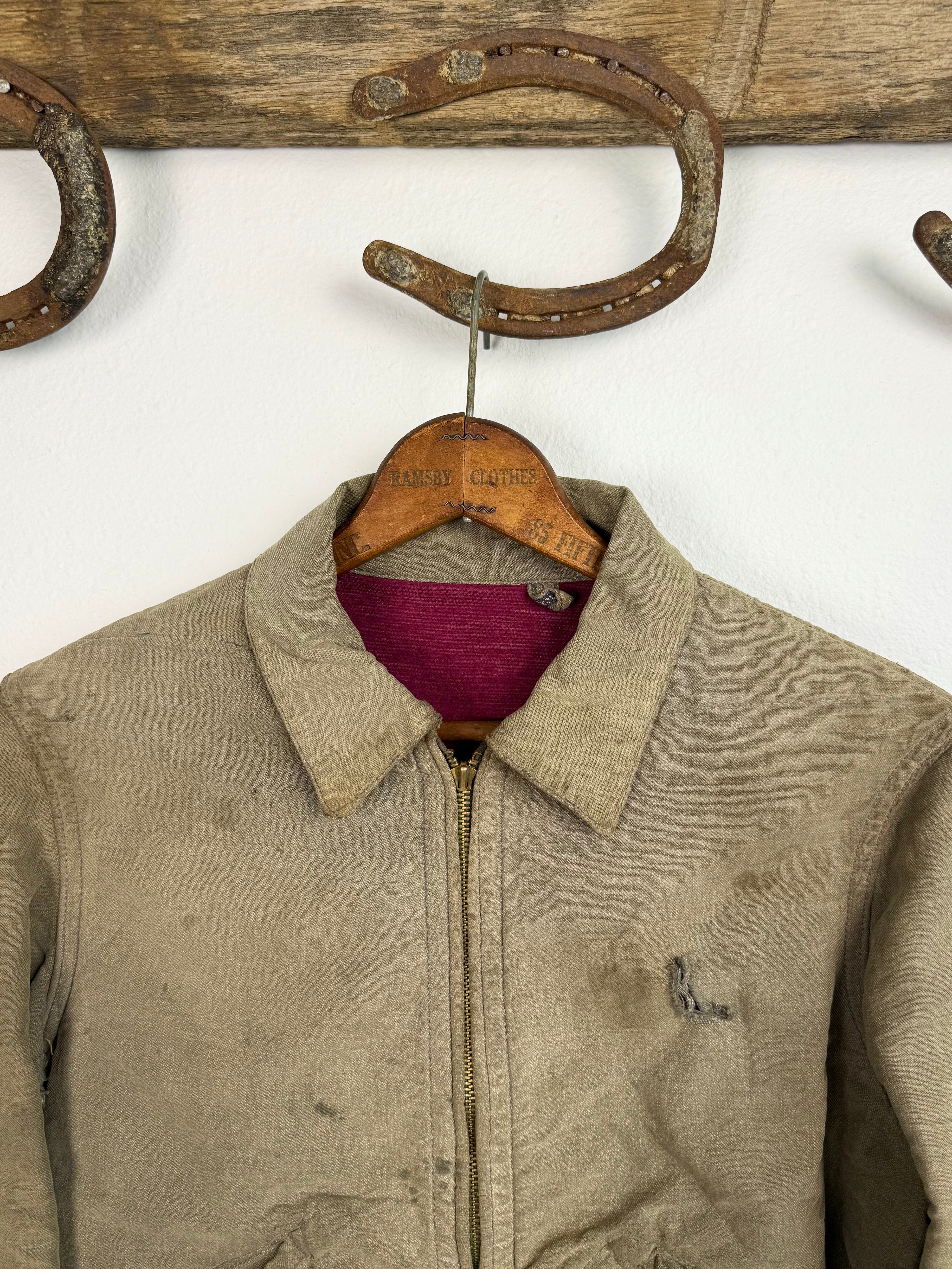 1940s Salt and Pepper ‘Raspberry Lined’ Workwear Jacket (S/M)
