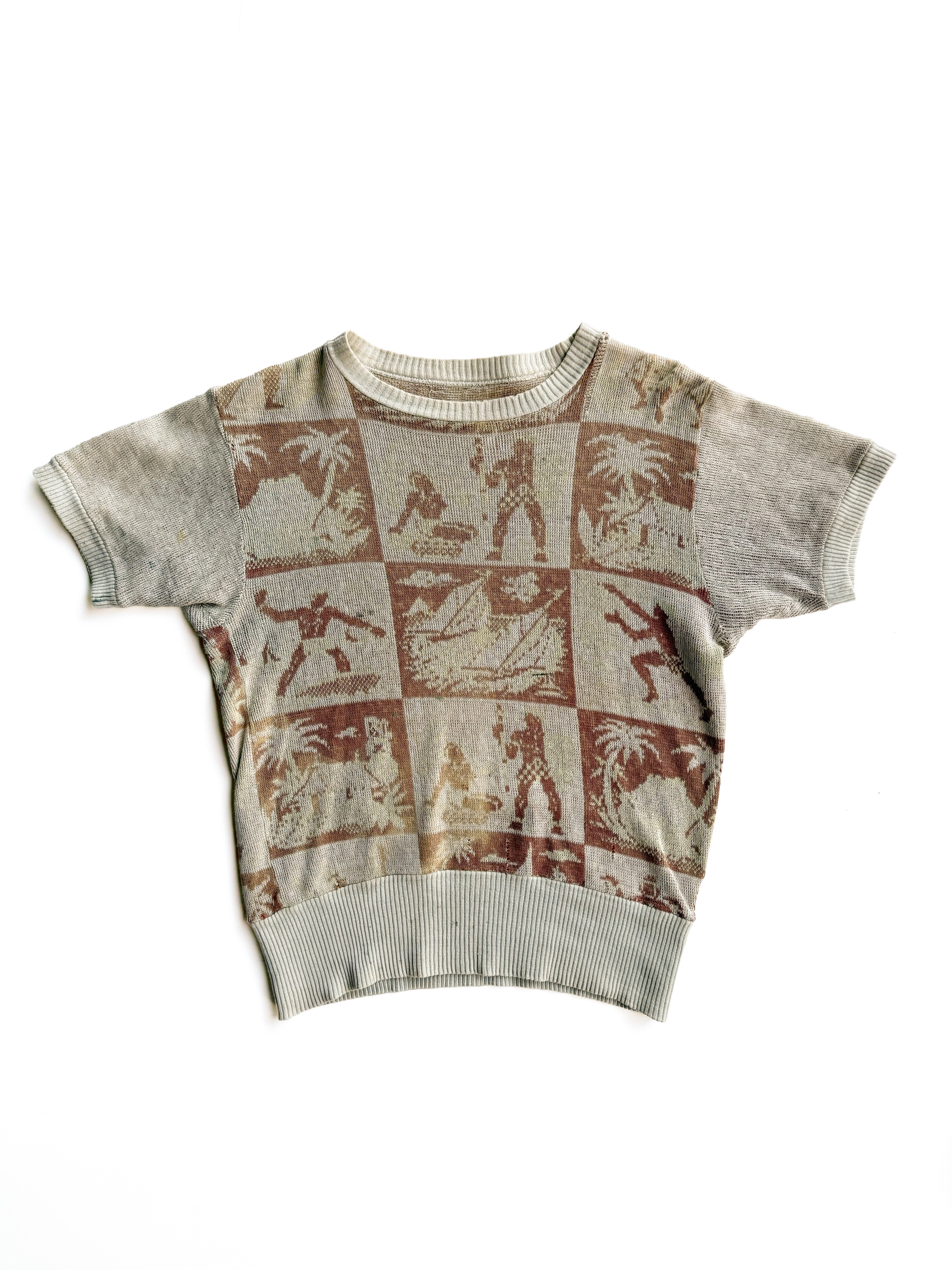 1940s Novelty Cotton Short Sleeve Sweatshirt (S)