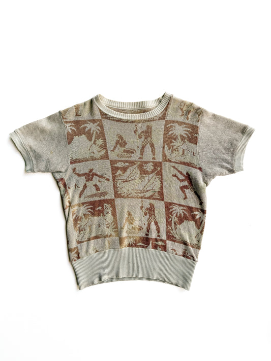 1940s Novelty Cotton Short Sleeve Sweatshirt (S)
