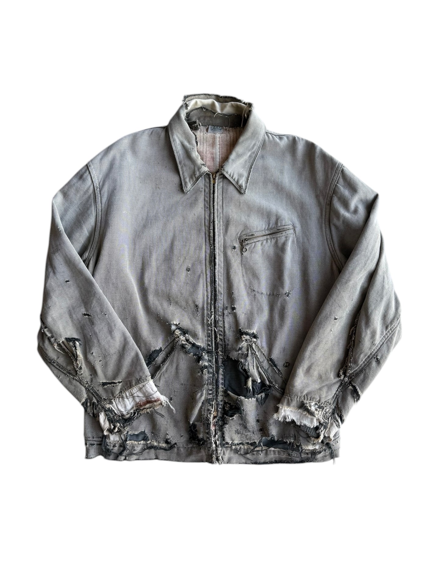 1940s Key Imperial Salt and Pepper Distressed Workwear Jacket (L)