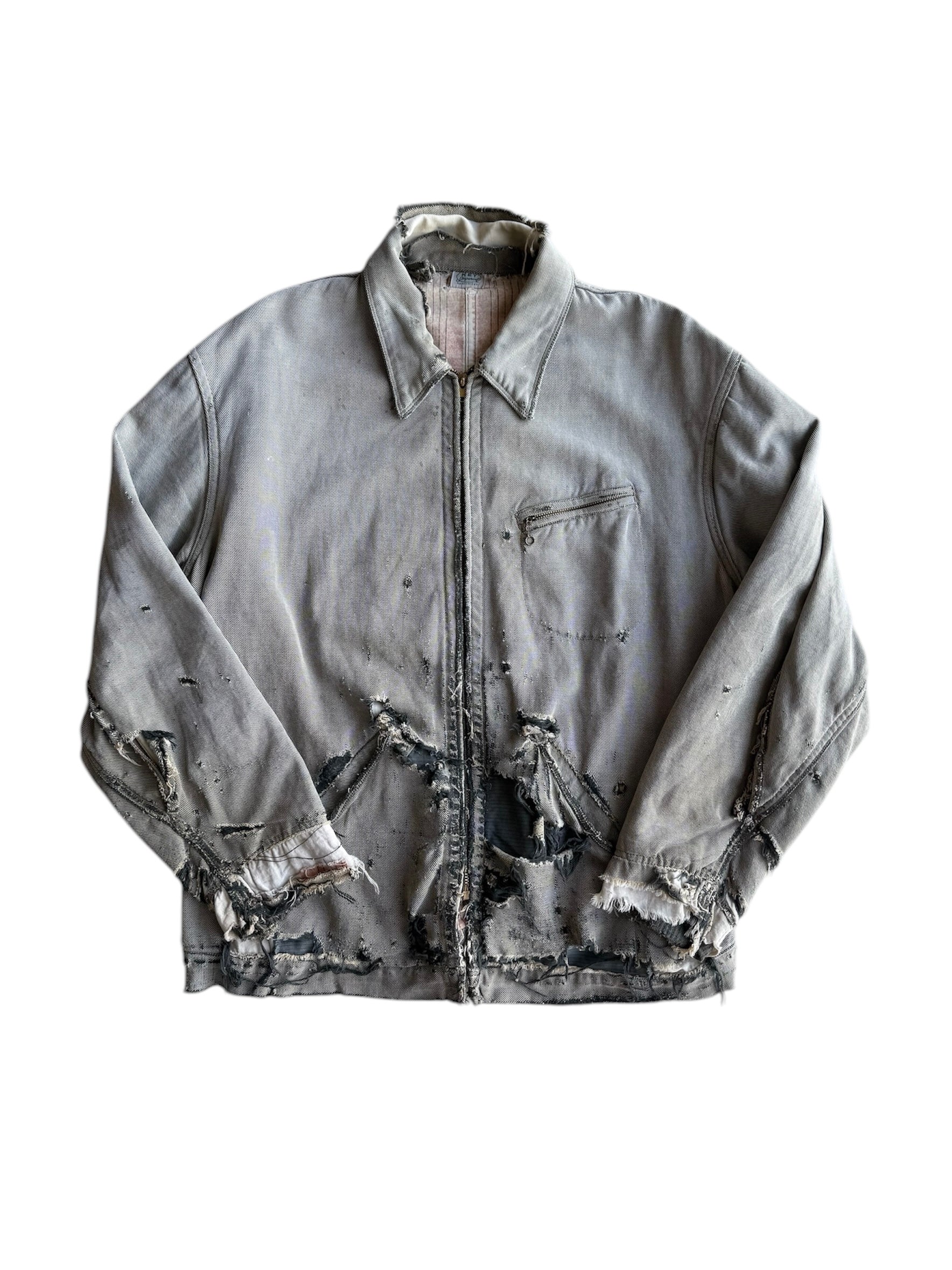 1940s Key Imperial Salt and Pepper Distressed Workwear Jacket (L)