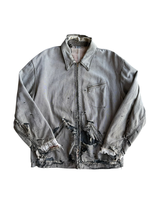 1940s Key Imperial Salt and Pepper Distressed Workwear Jacket (L)