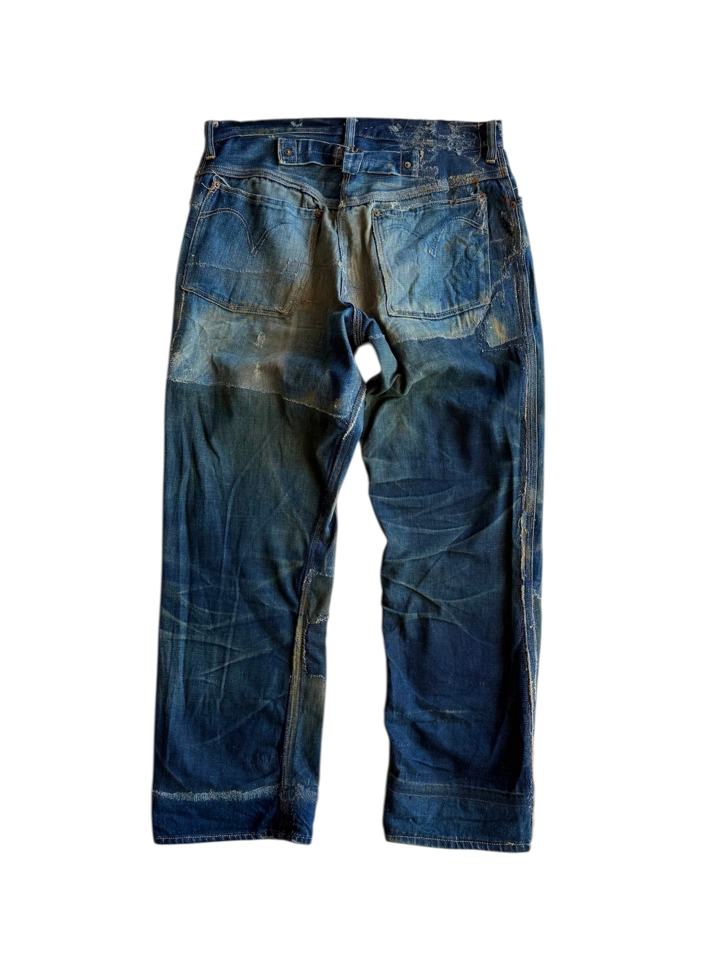 1920s/1930s Distressed & Repaired Buckle Back Jeans (31)