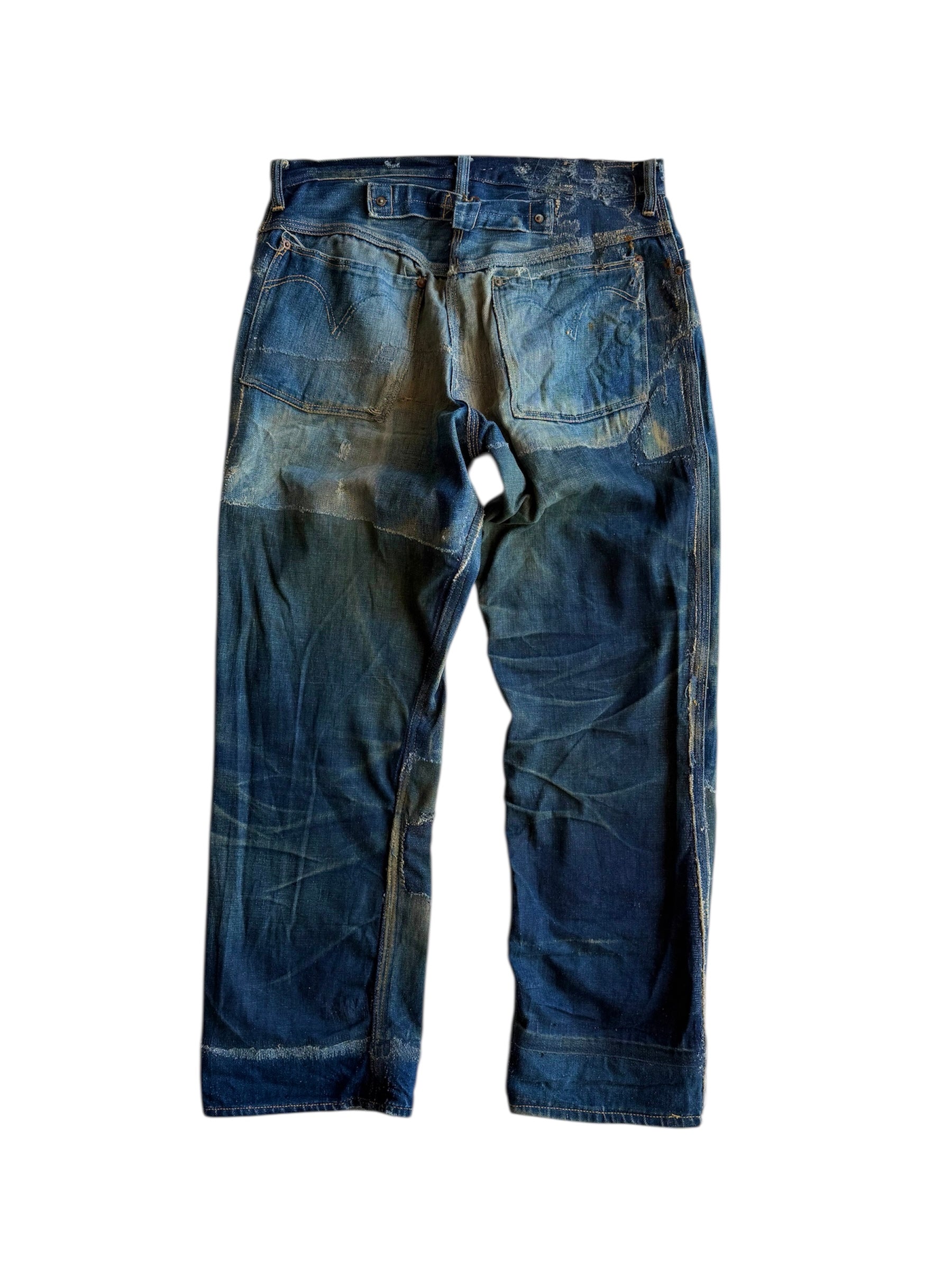 1920s/1930s Distressed & Repaired Buckle Back Jeans (31)