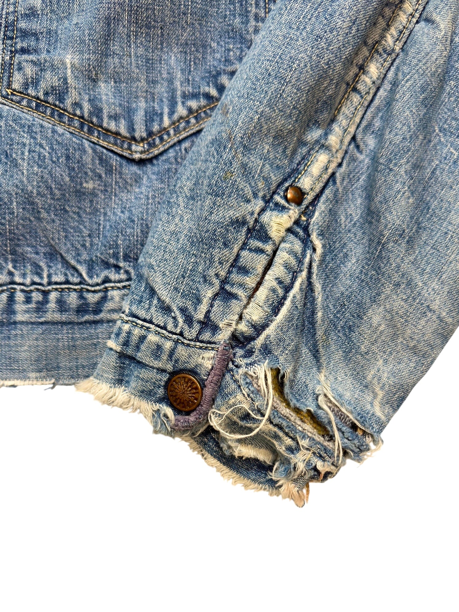 1950s Hercules Lined Sun Faded Distressed Denim Jacket (S/M)