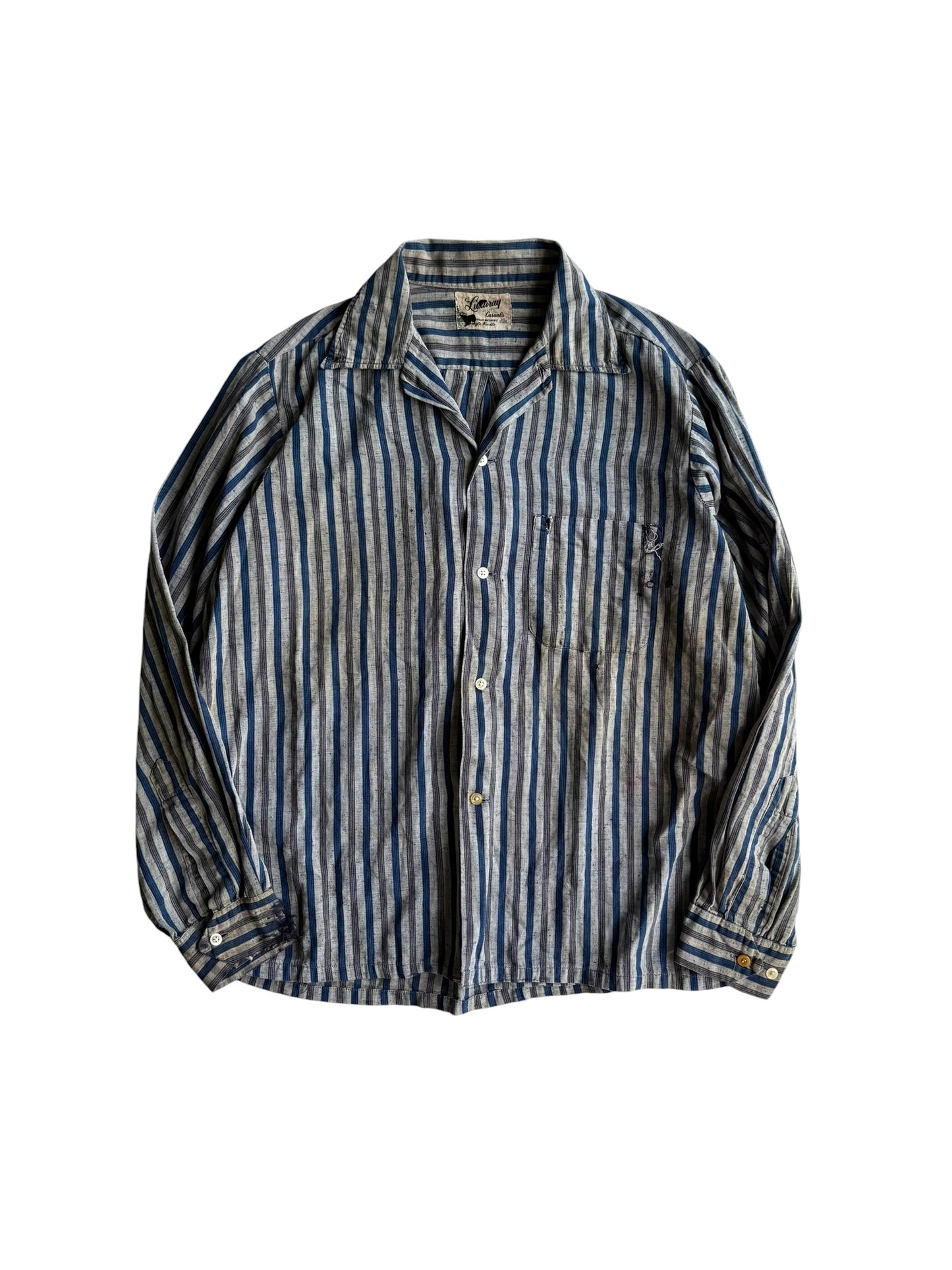 1950s Grey/Blue Striped Cotton Button Shirt (S/M)