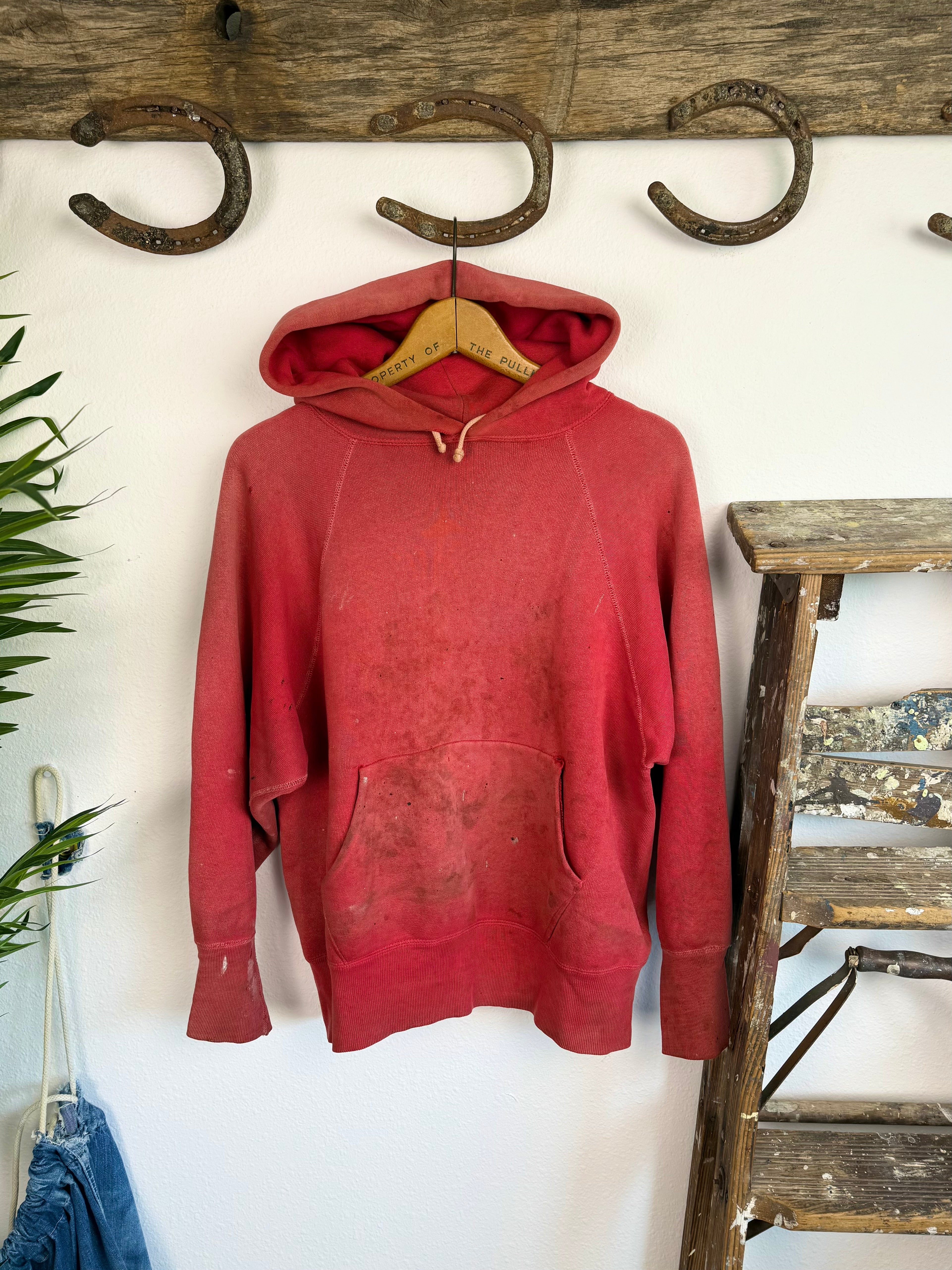 1950s Perfectly Worn ‘Hood Sun Fade’ Red Frat Hoodie (XL)