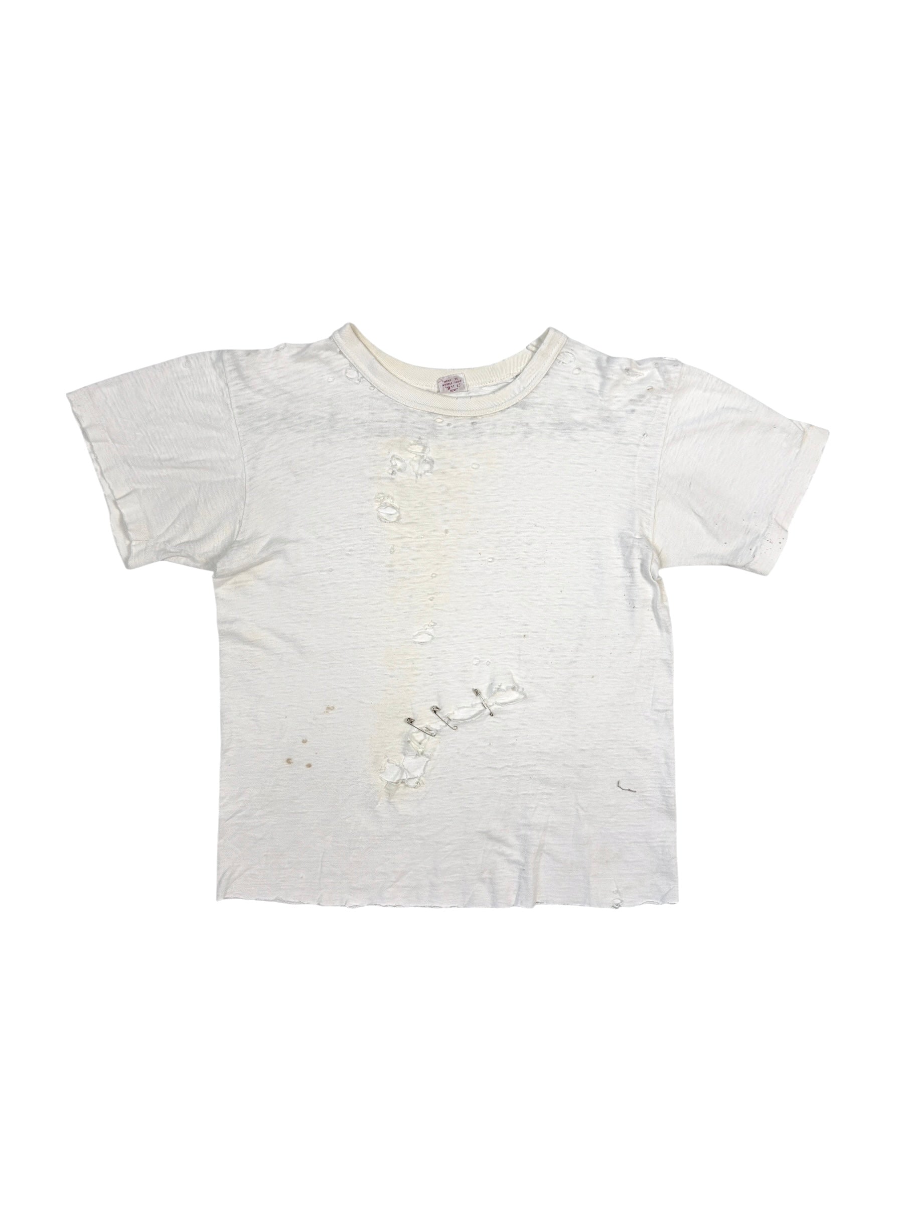 1950s Thrashed Pin Enclosed White Tee (S)