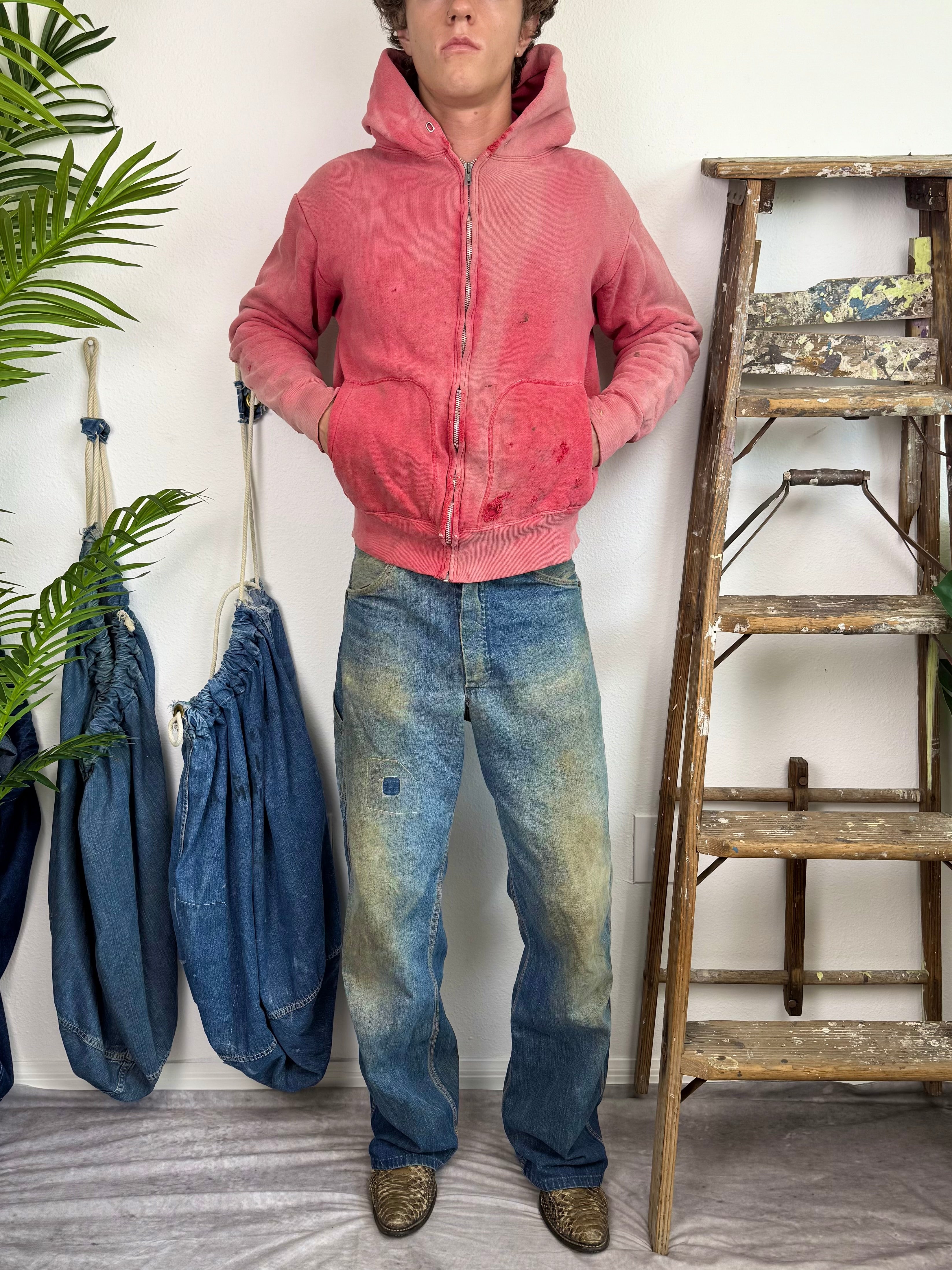 1950s Thermal Lined Sun Faded ‘D Pocket’ Zip Up Jacket (M/L)