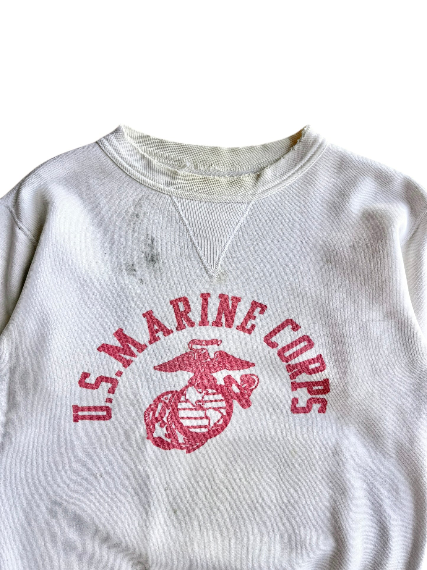 1950s ‘US Marine Corps’ Single V Stenciled Chopped Sweatshirt (S/M)