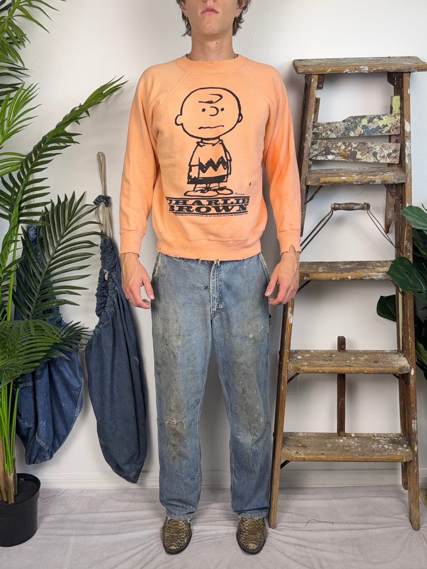 1960’s Peanuts Charlie Brown Faded Orange Sweatshirt (S/M)